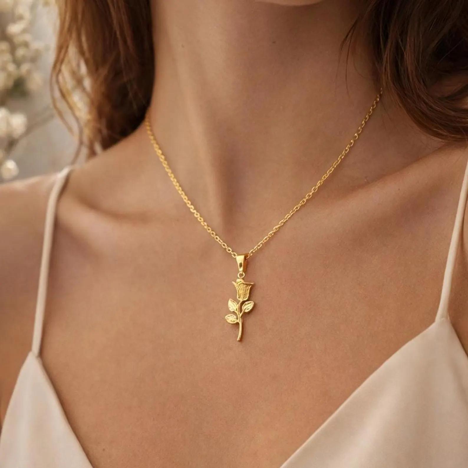 Gold Floral  Rose Pendant