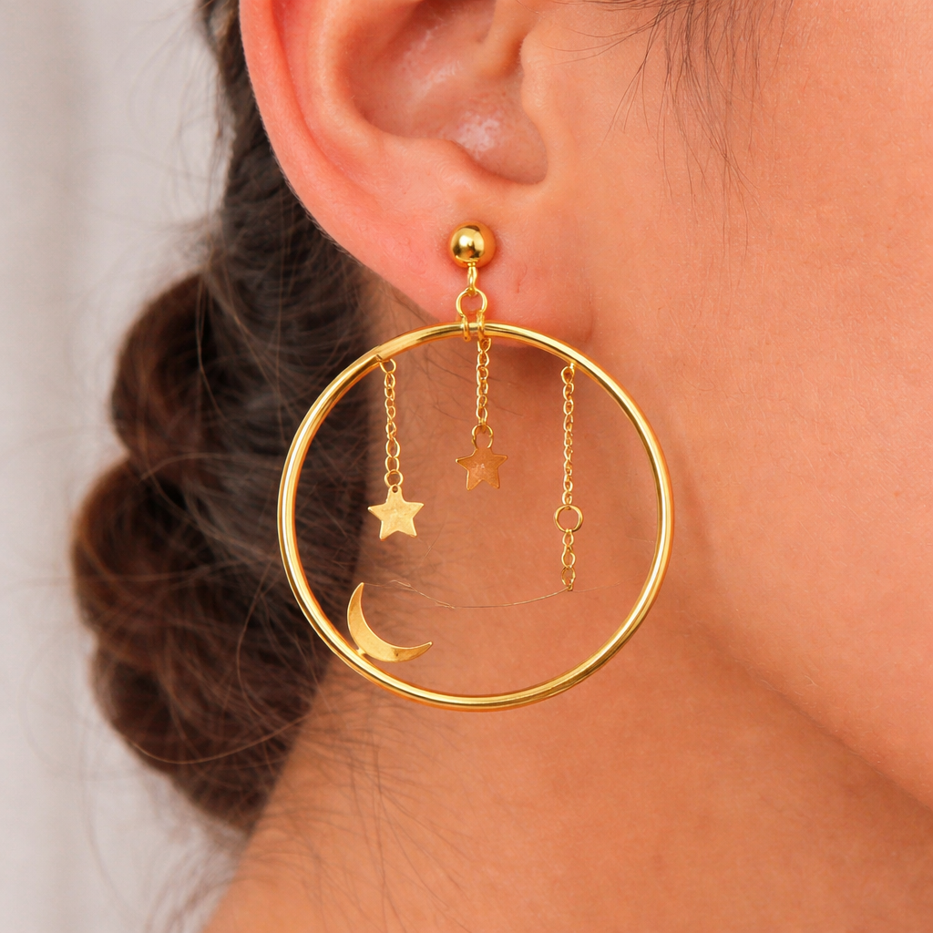 Celestial Moon & Stars Hoop Earrings