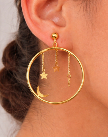Celestial Moon & Stars Hoop Earrings