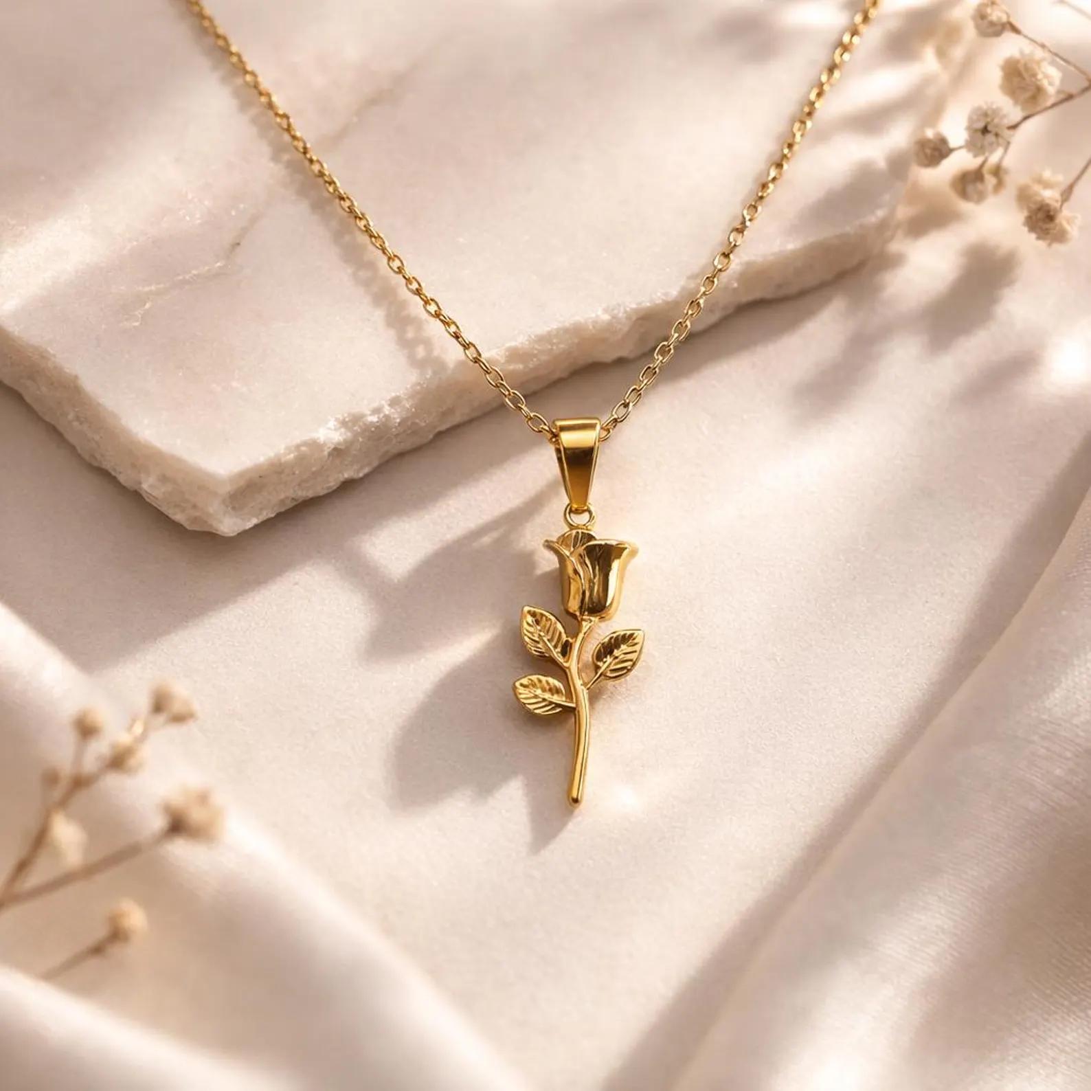 Gold Floral  Rose Pendant