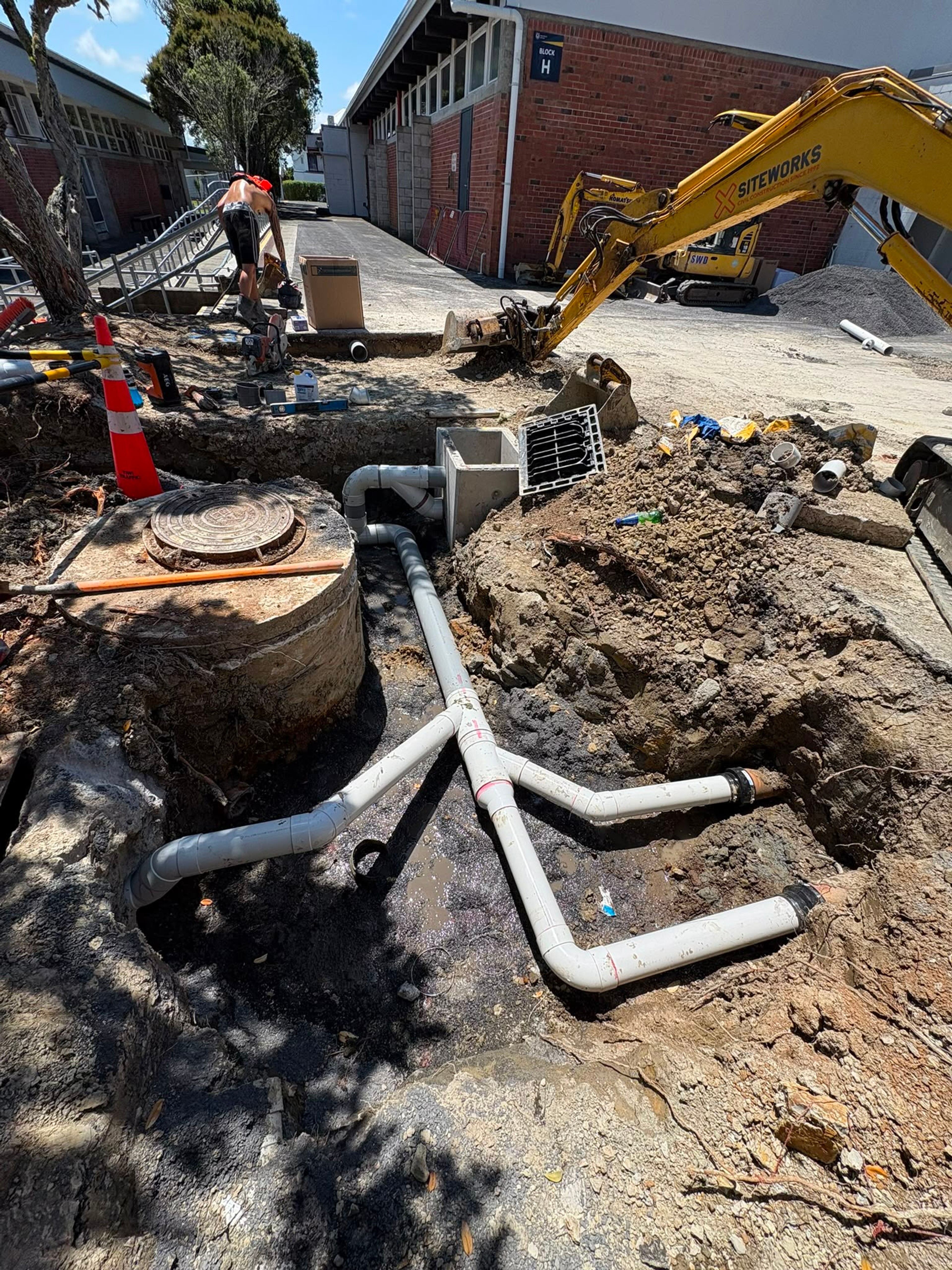 Chamber and pipework connected at a commercial site