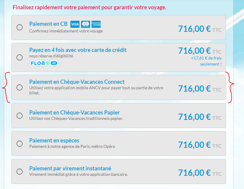 cdiscount voyage paiement cheque vacances