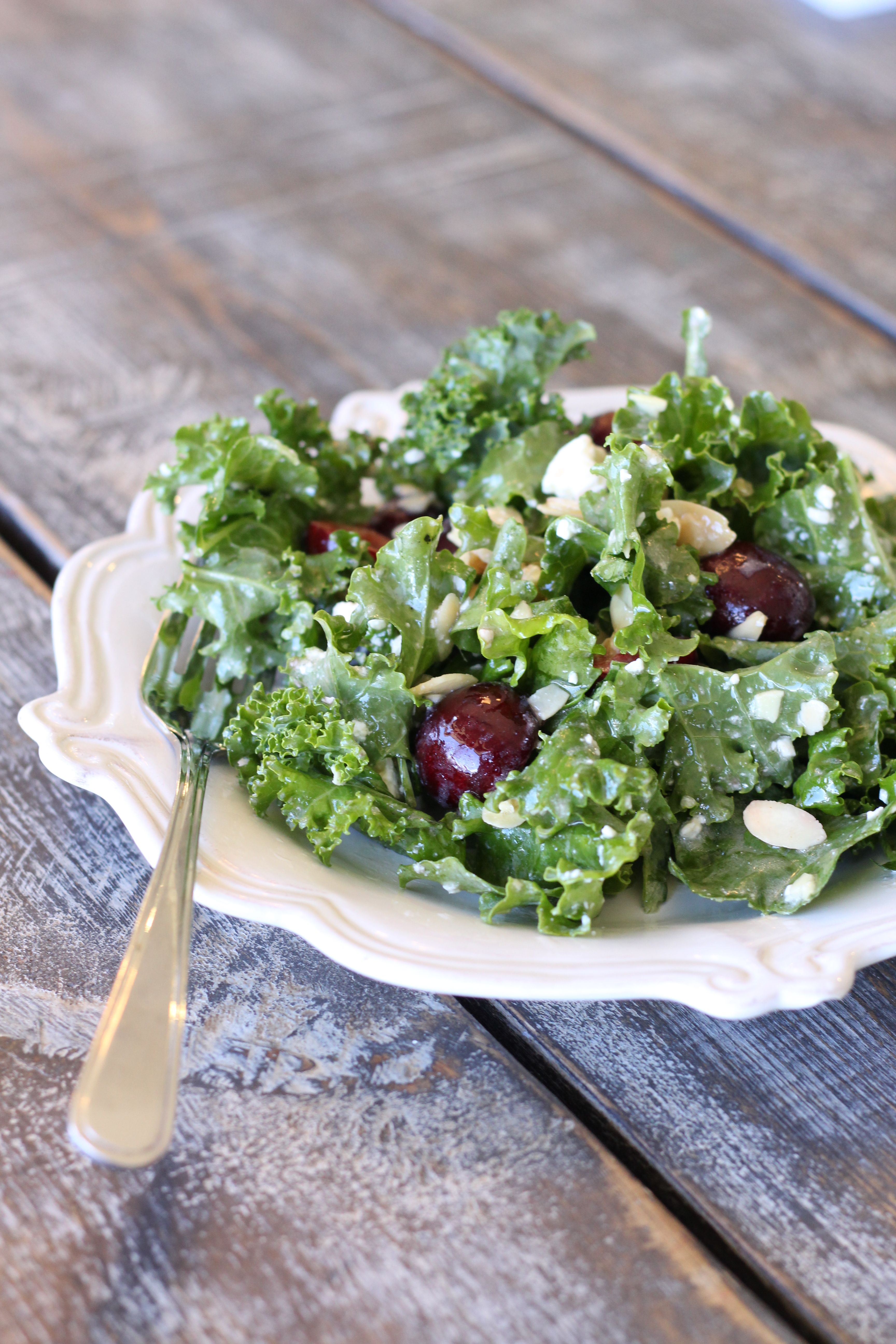 Cherry Kale Salad with Honey Lime Vinaigrette