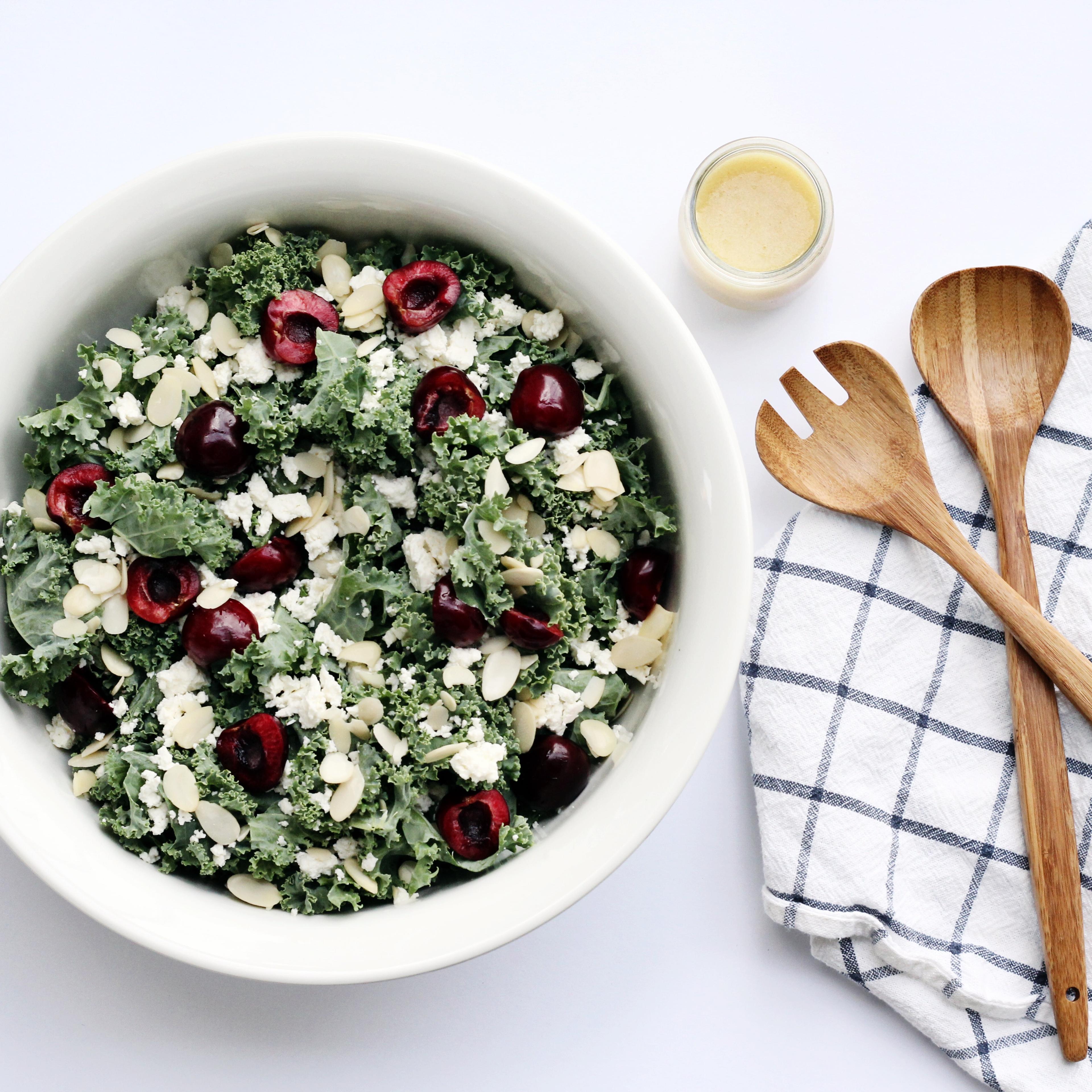Cherry Kale Salad with Honey Lime Vinaigrette