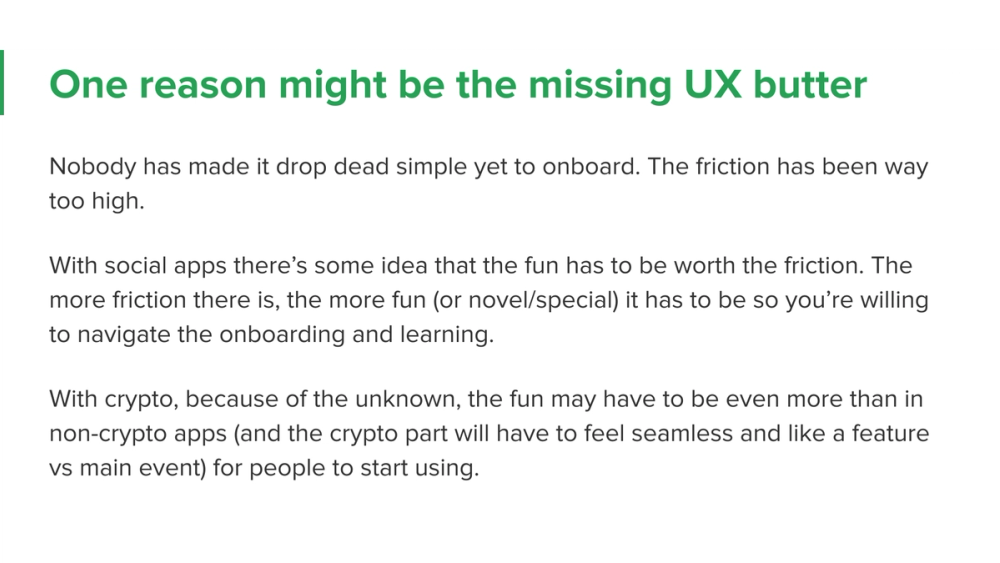 Crypto, Social? · recovered 19-slide presentation, slide 16 of 19: The missing UX butter