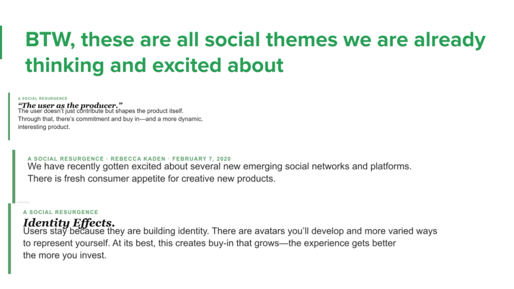 Crypto, Social? · recovered 19-slide presentation, slide 12 of 19: Social themes we are already thinking about