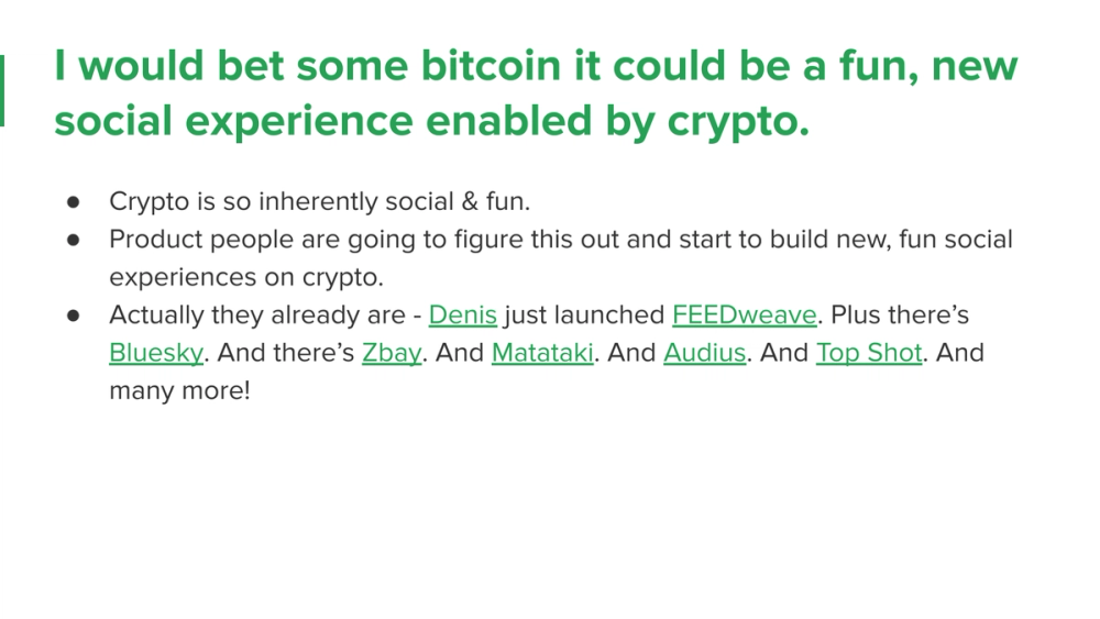 Crypto, Social? · recovered 19-slide presentation, slide 4 of 19: A fun, new social experience enabled by crypto