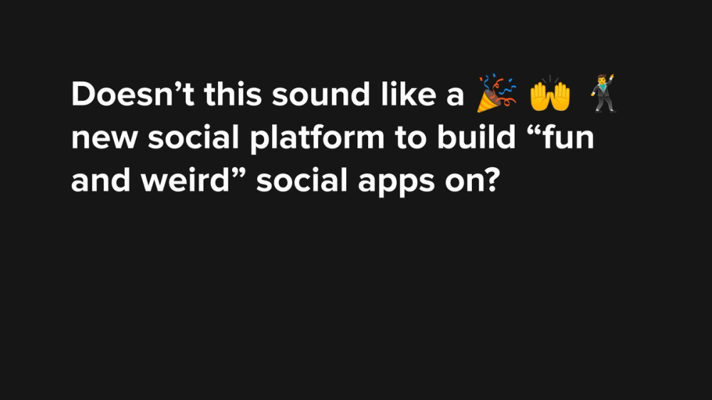 Crypto, Social? · recovered 19-slide presentation, slide 13 of 19: A new social platform for fun and weird apps