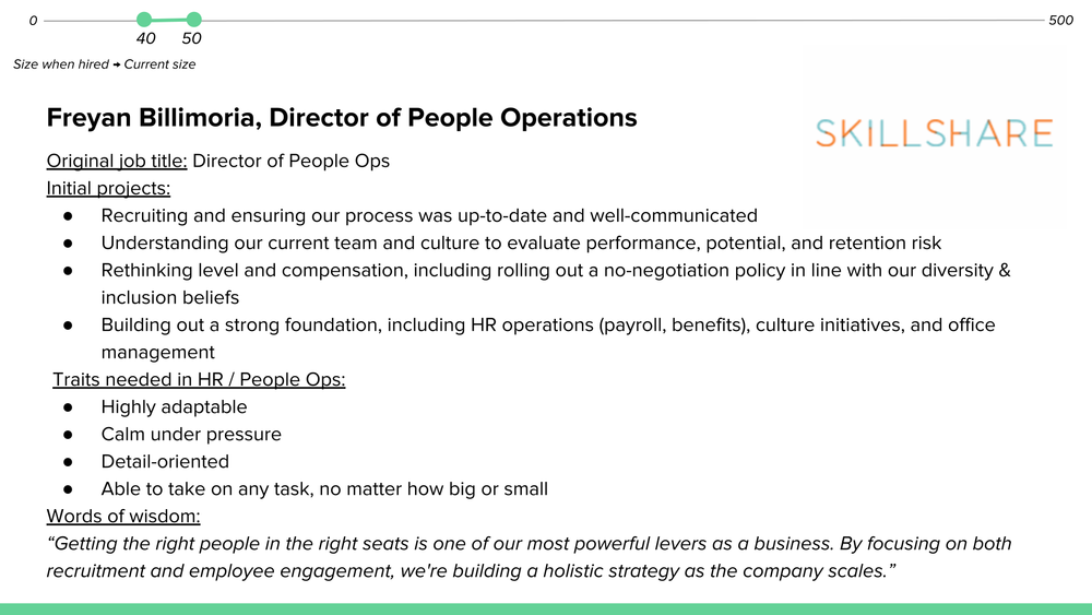 How to Hire for HR · recovered 19-slide presentation, slide 11 of 19: Freyan Billimoria