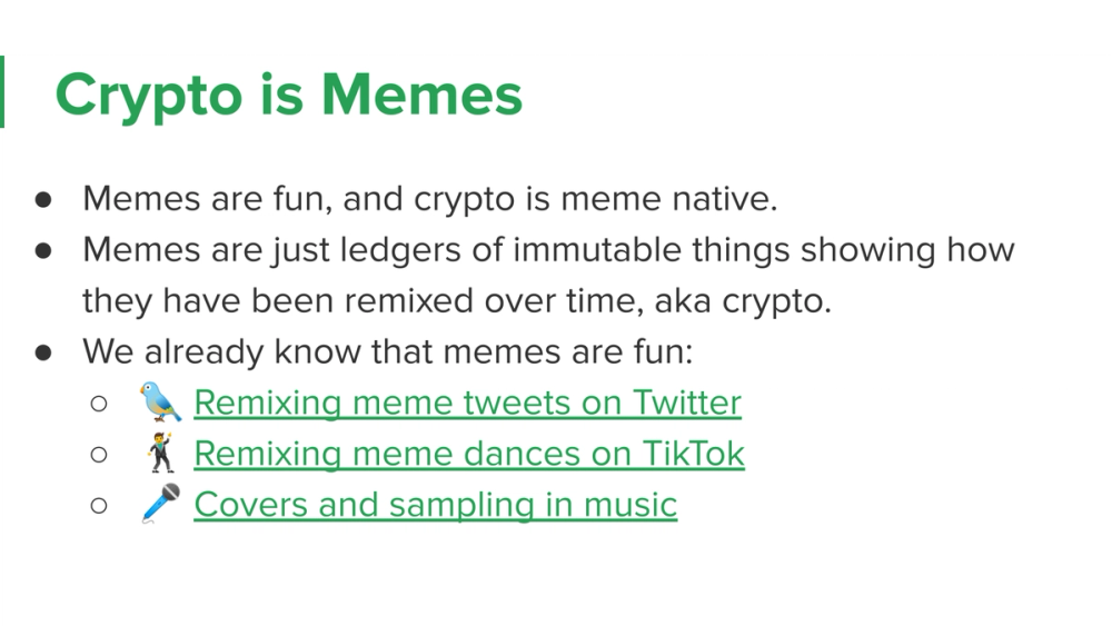 Crypto, Social? · recovered 19-slide presentation, slide 10 of 19: Crypto Is Memes