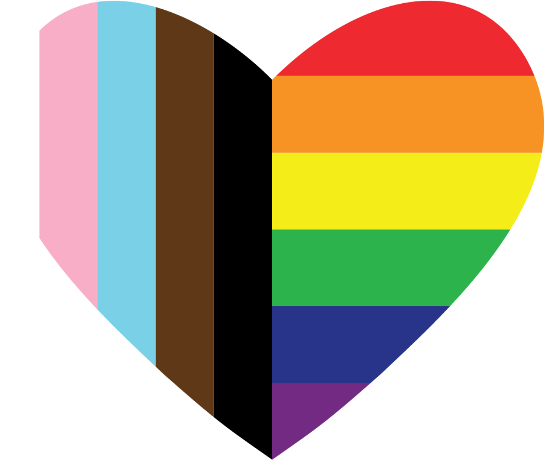 A heart icon with pride and trans pride colours, representing LGBTQ2S+ inclusion.