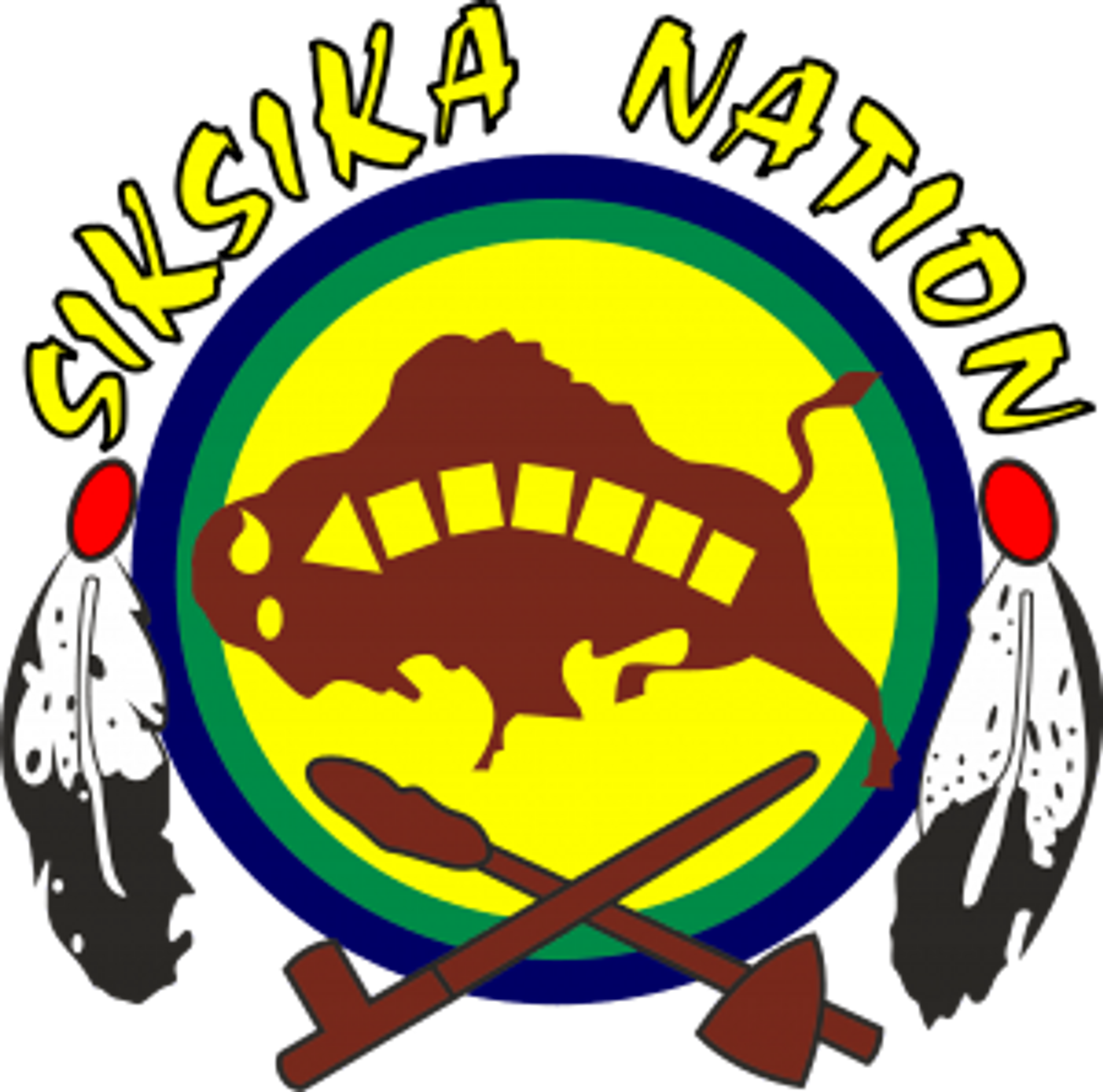 Logo for Siksika nation, displaying a bison with arrows inside it, surrounded by a colorful circle and the text 'Siksika Nation'