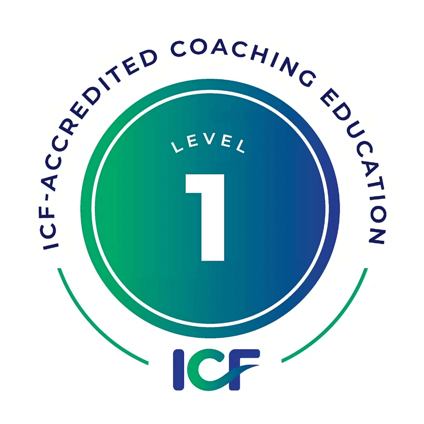 A badge reading 'ICF-Accredited Coaching Education Level 1'