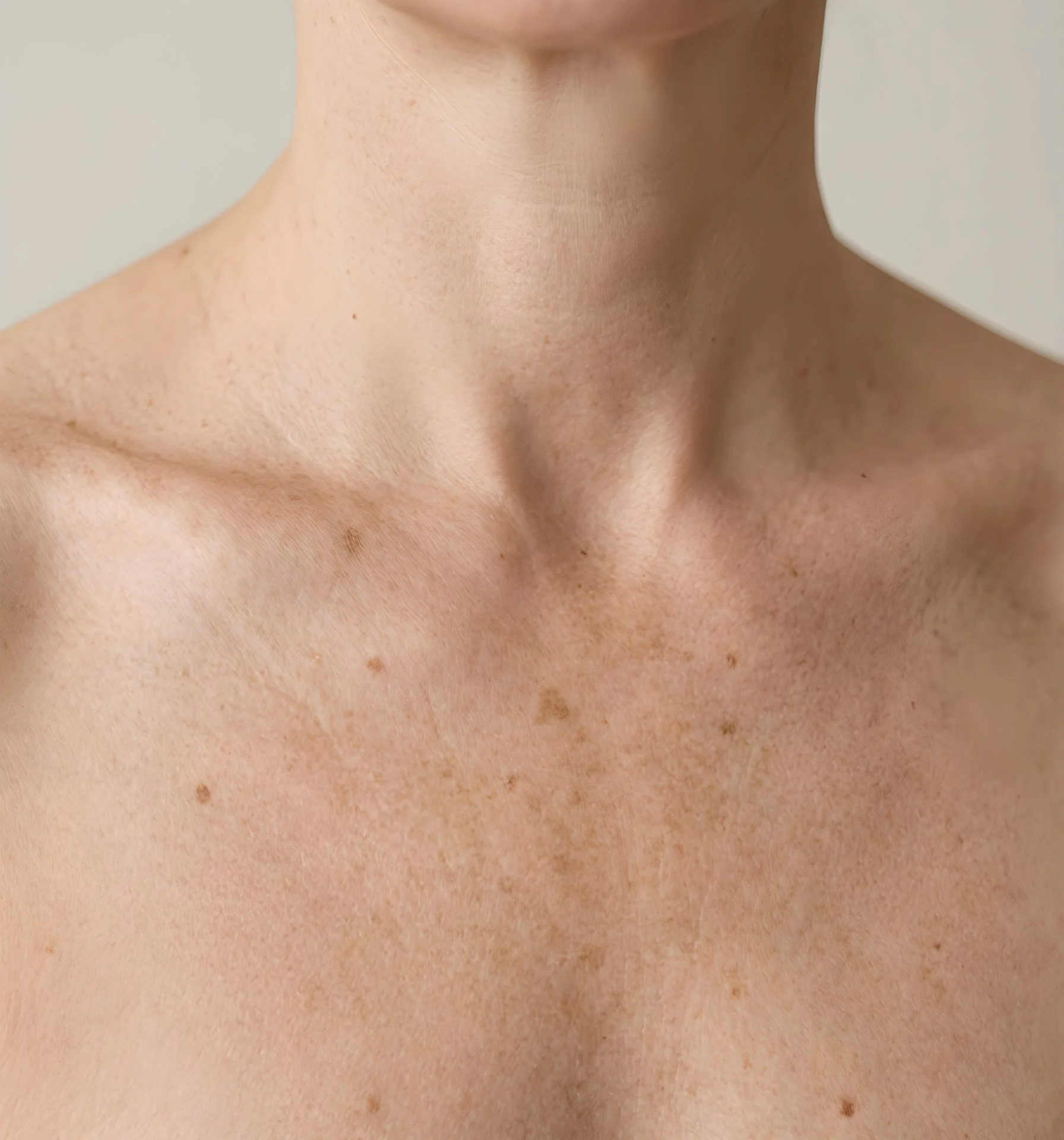 Close-up of décolletage showing sun damage and age spots