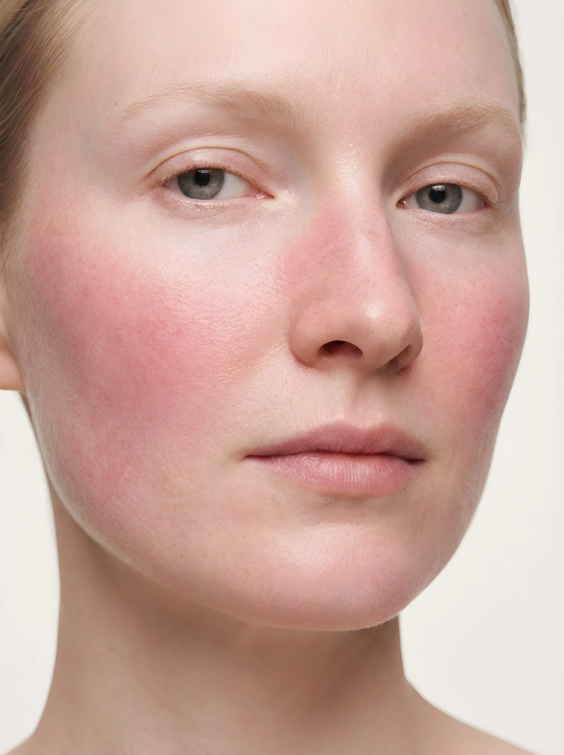 Close-up of fair skin showing rosacea and facial redness