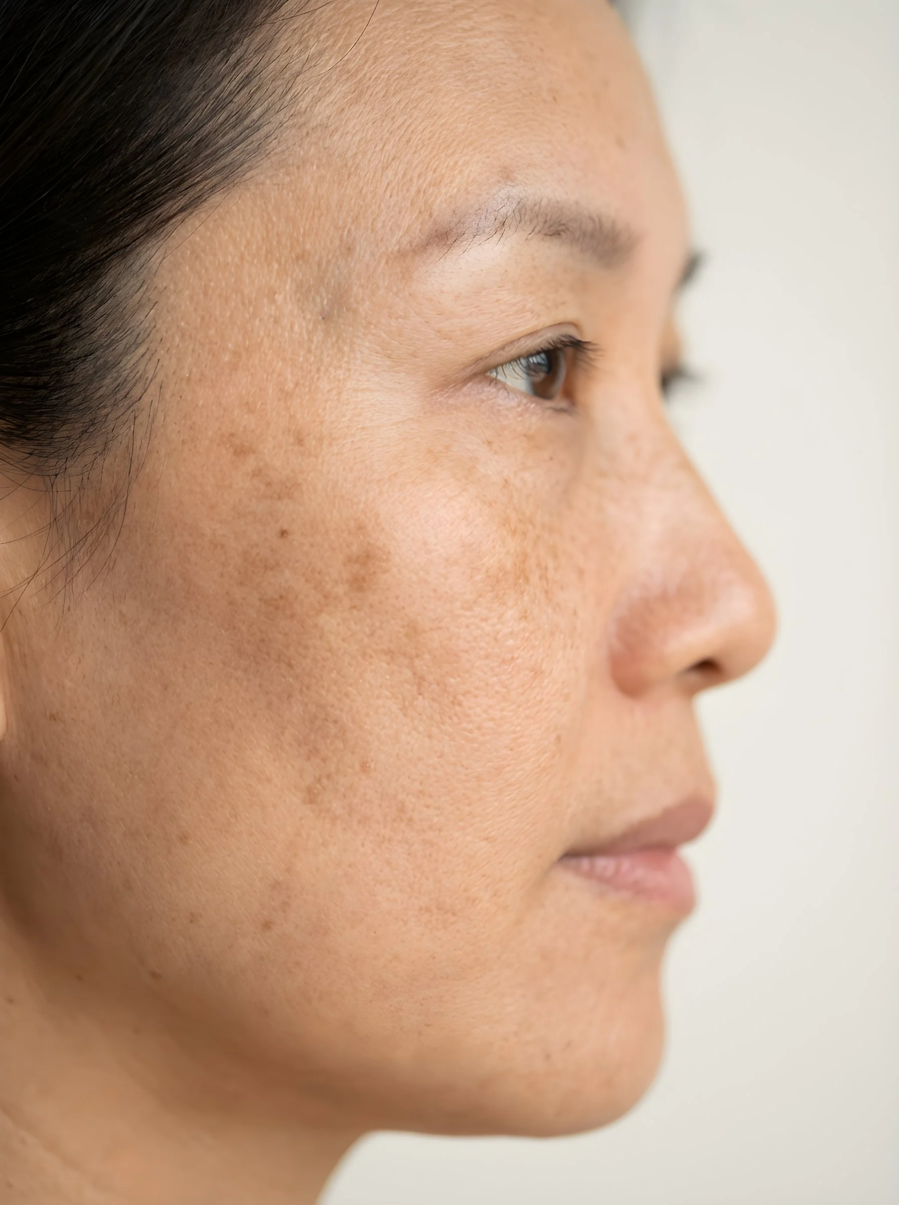 Close-up of skin showing pigmentation and uneven tone
