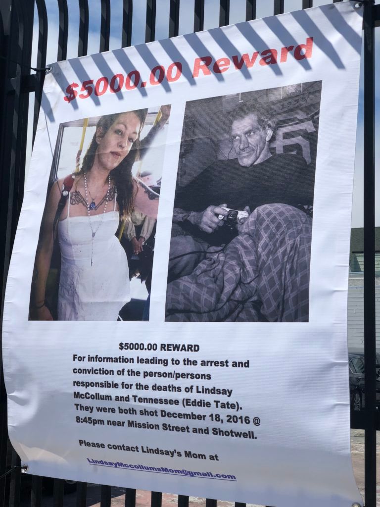 Poster put up following the double homicide (Photo by Liliana Michelena via Mission Local).