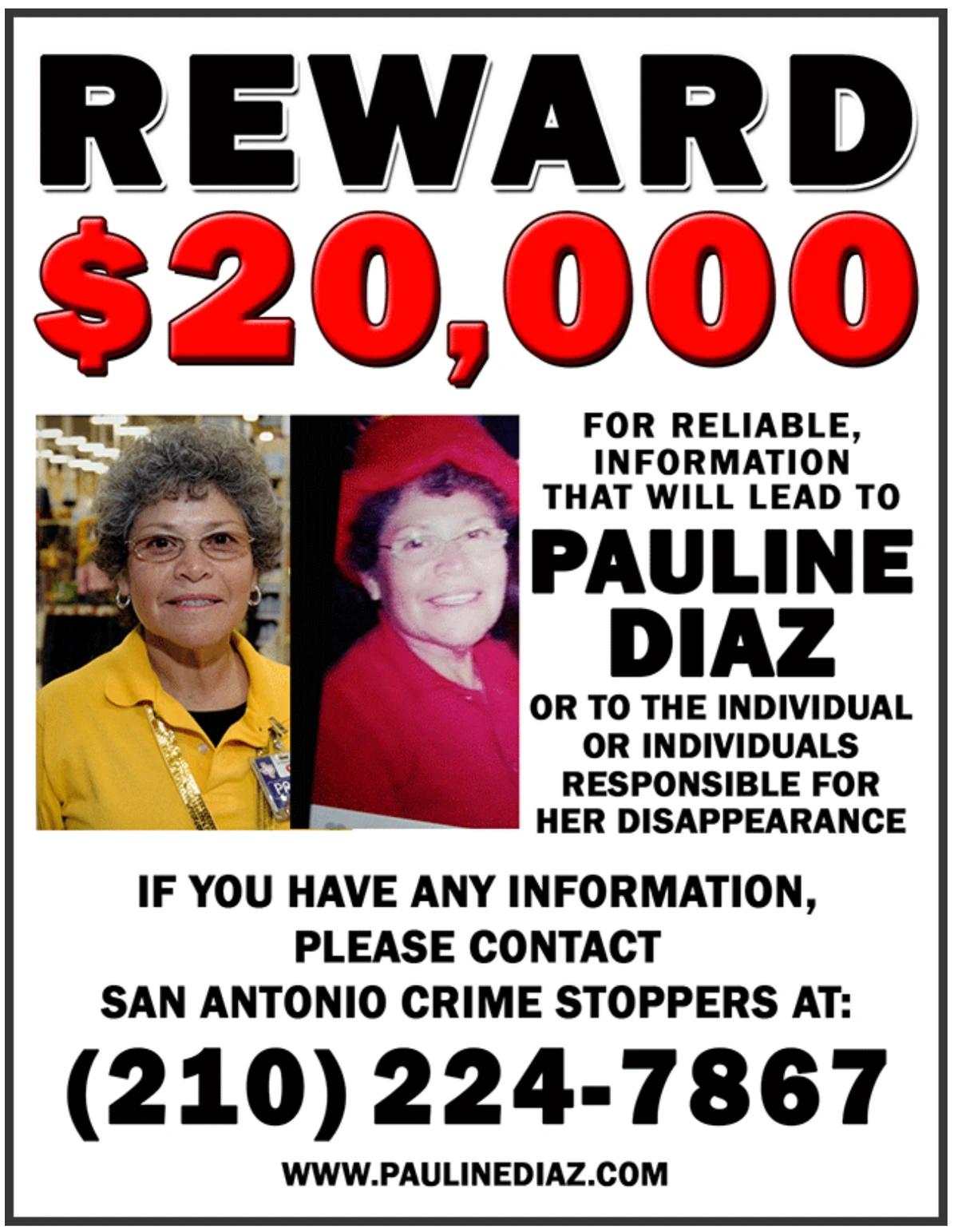 A photo of Pauline's missing person banner