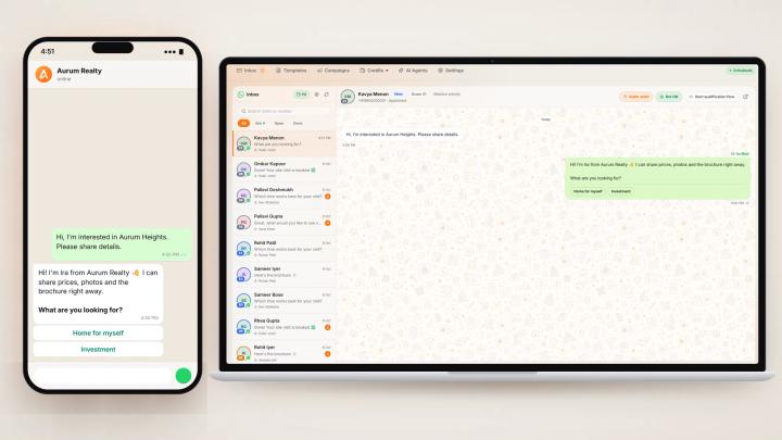 A WhatsApp conversation where the AI agent replies to a property enquiry and books a site visit