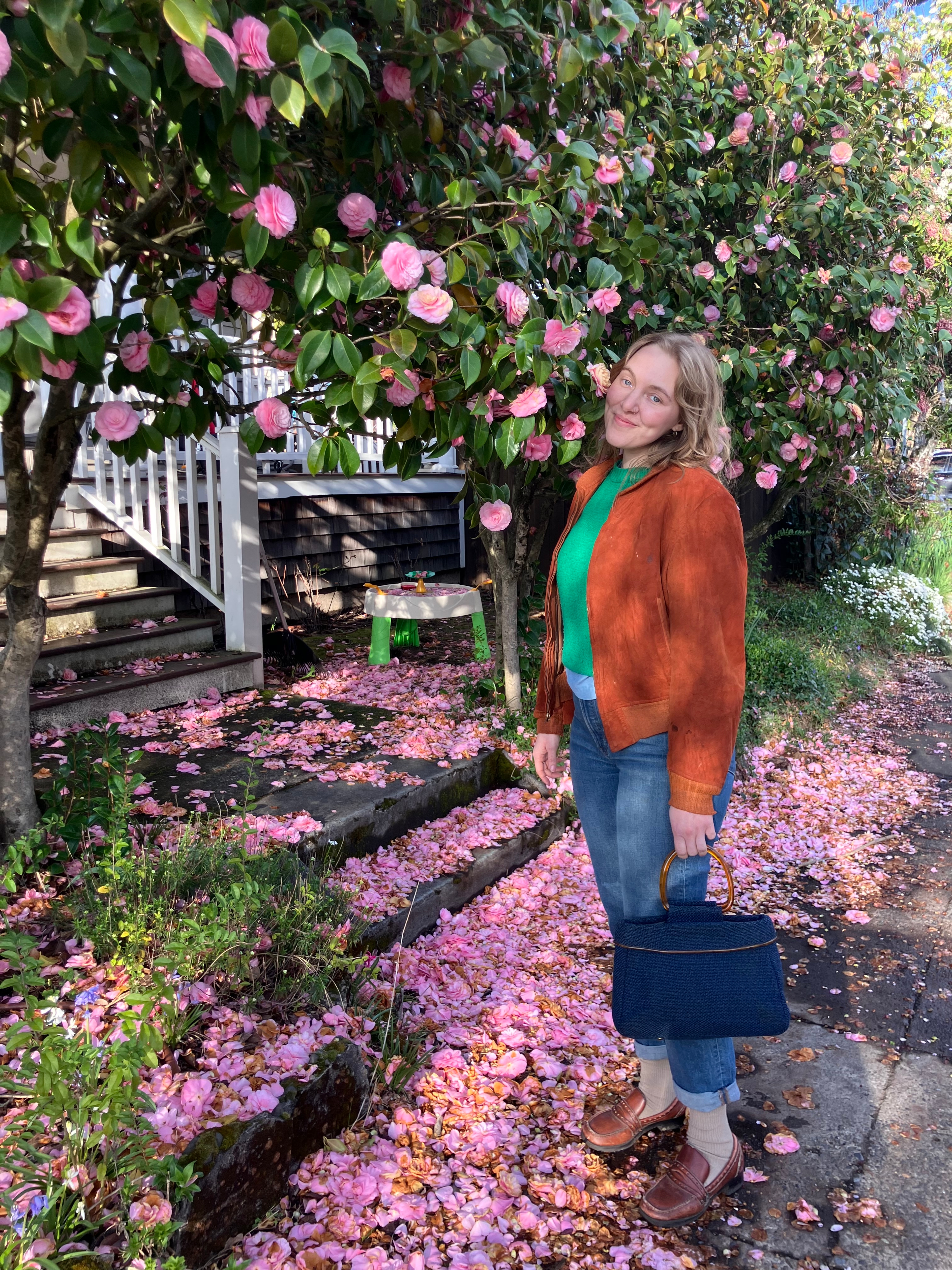 Annie with Portland spring bloom 
