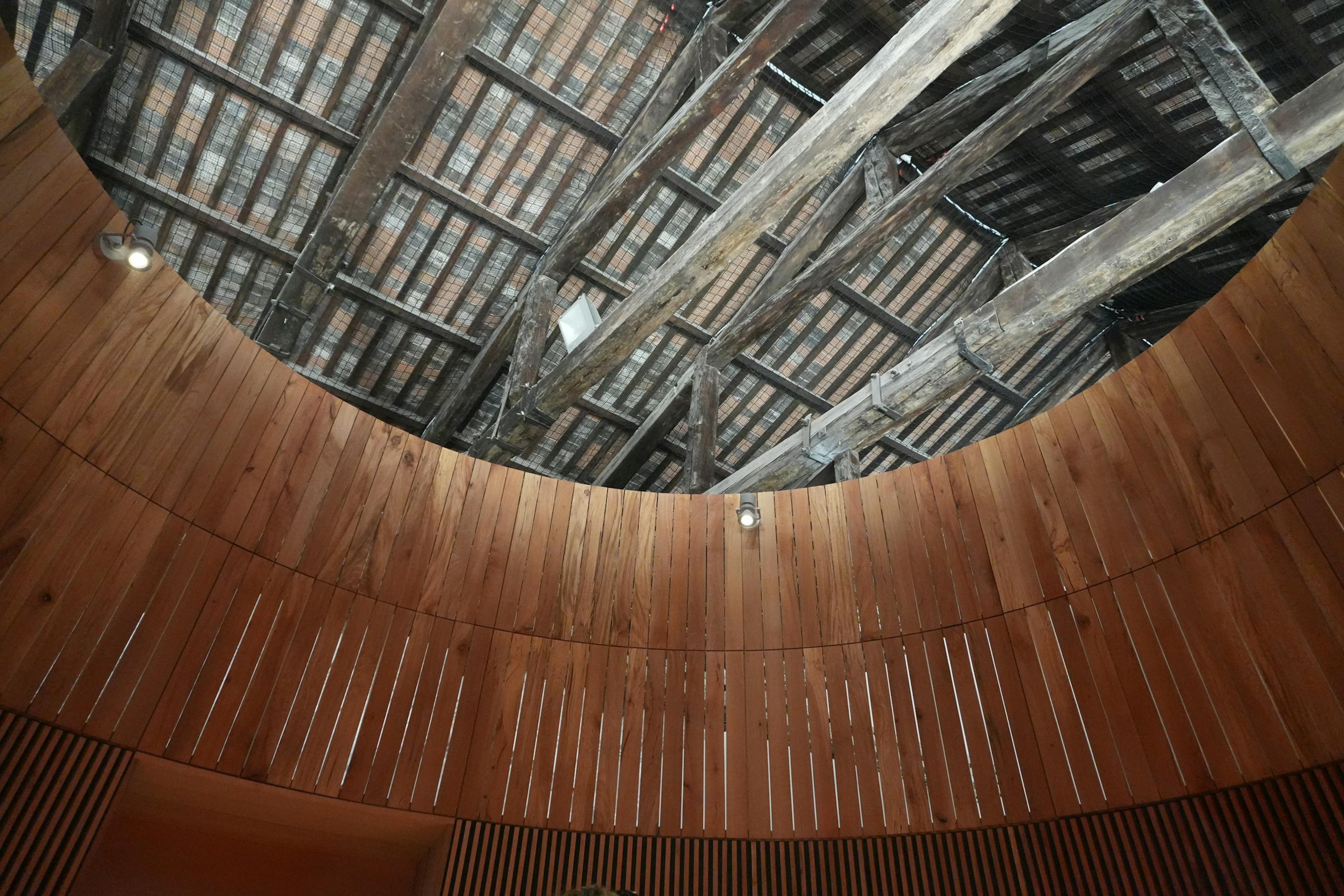 Interior of a timber structure with exposed beams