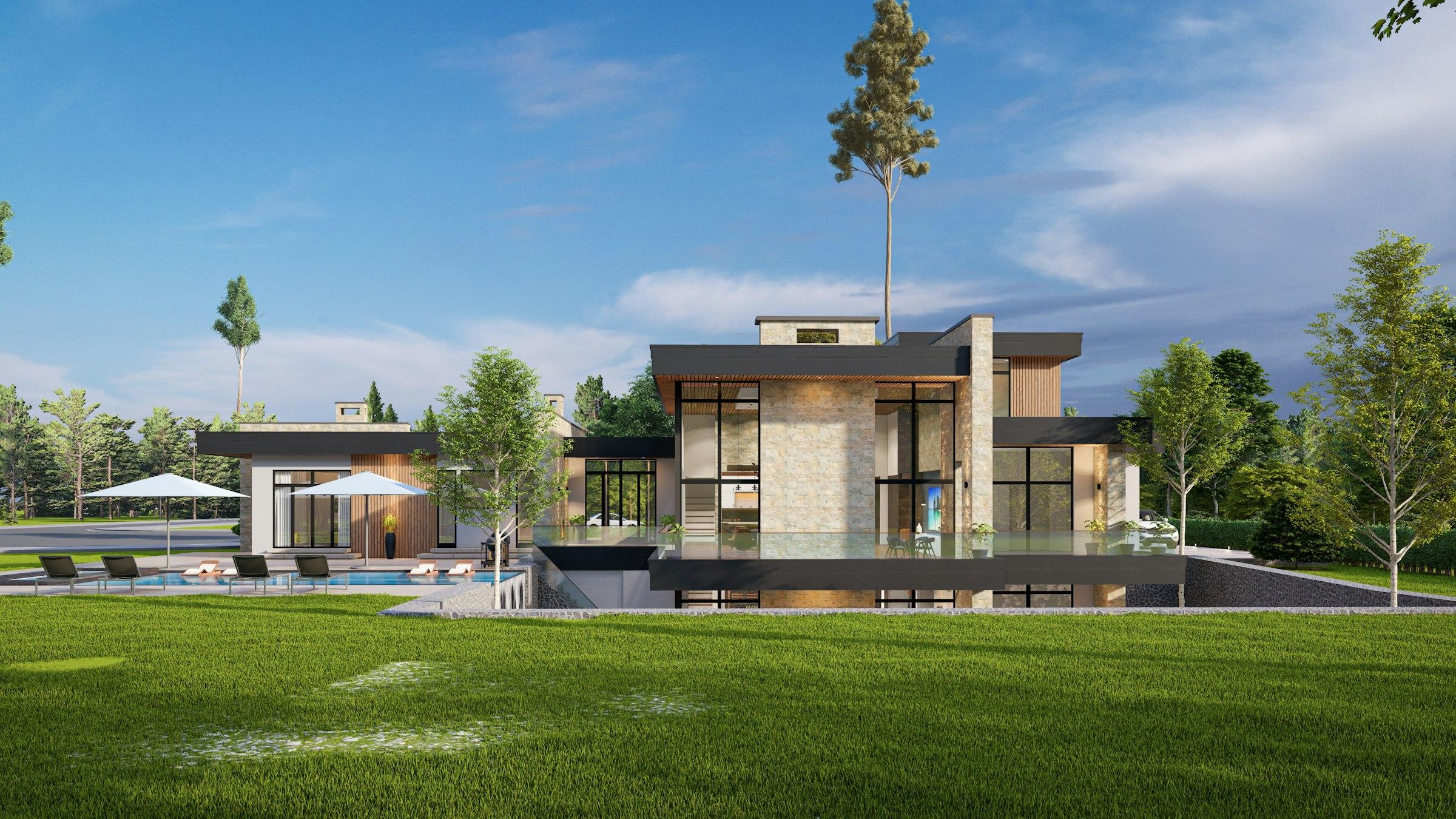 A modern house beside a swimming pool