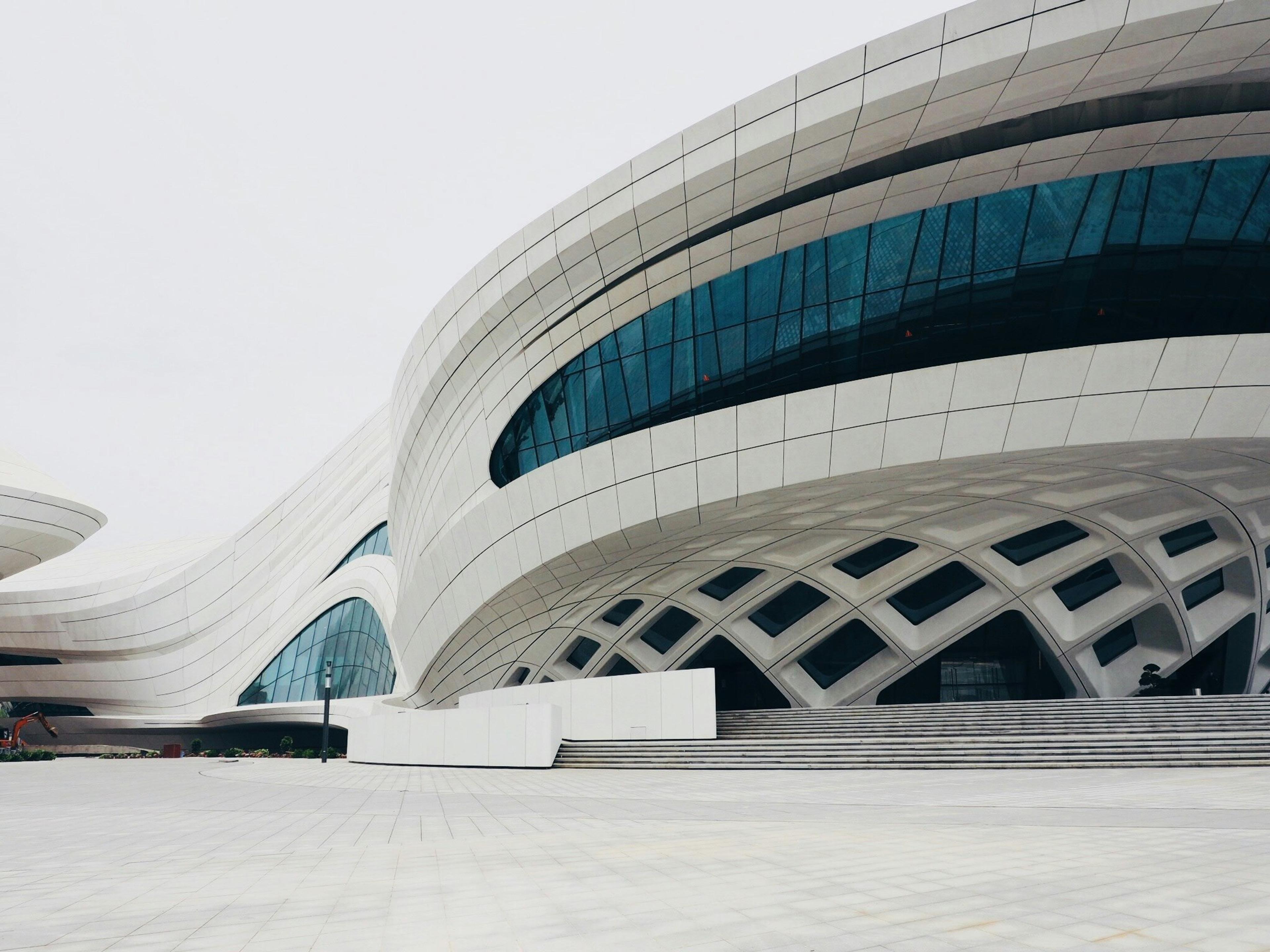 White building structure with blue glass windows