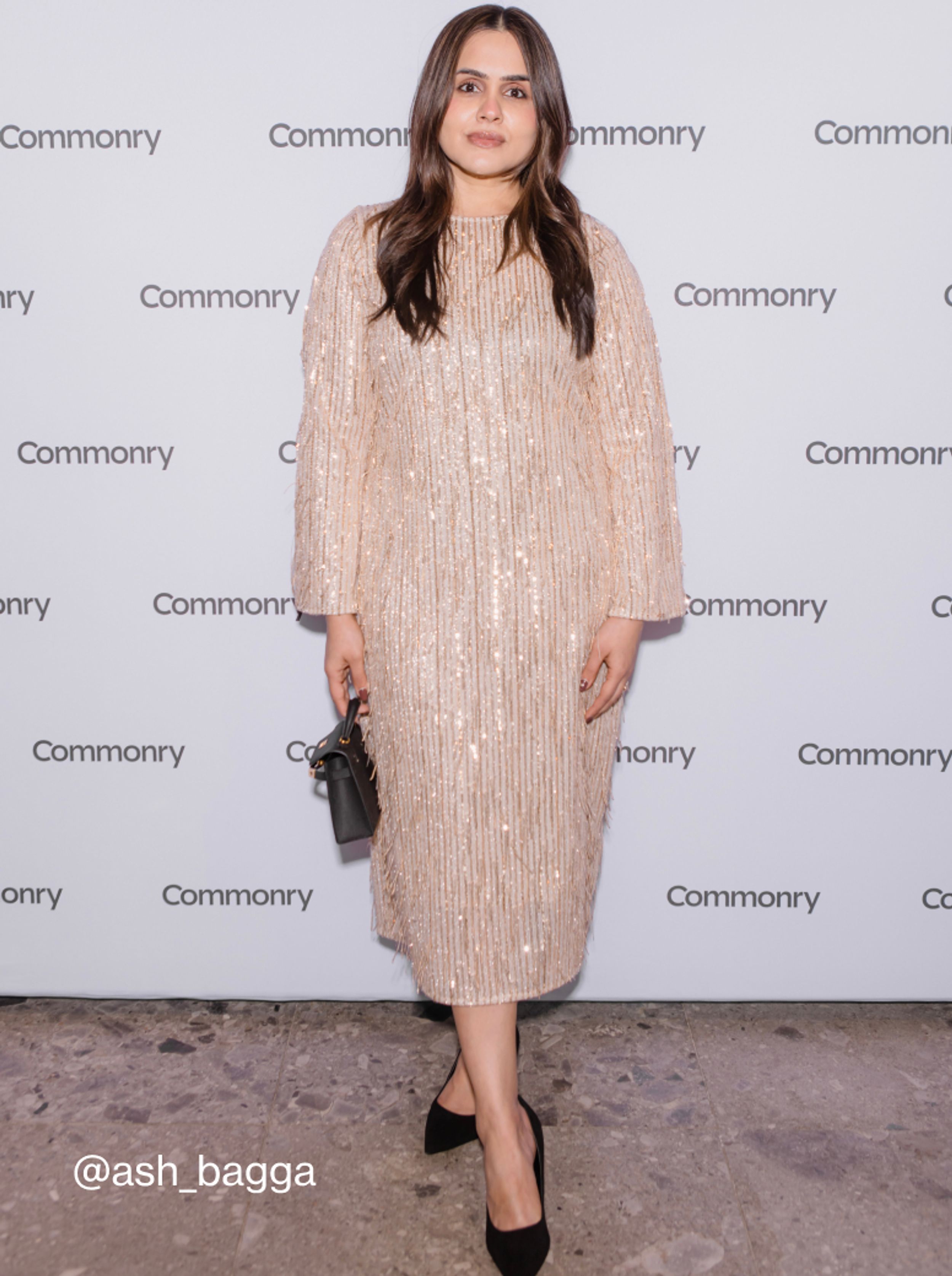 @ash_bagga wears Sylvia Sequin Dress in Champagne at Commonry SS24 Event 