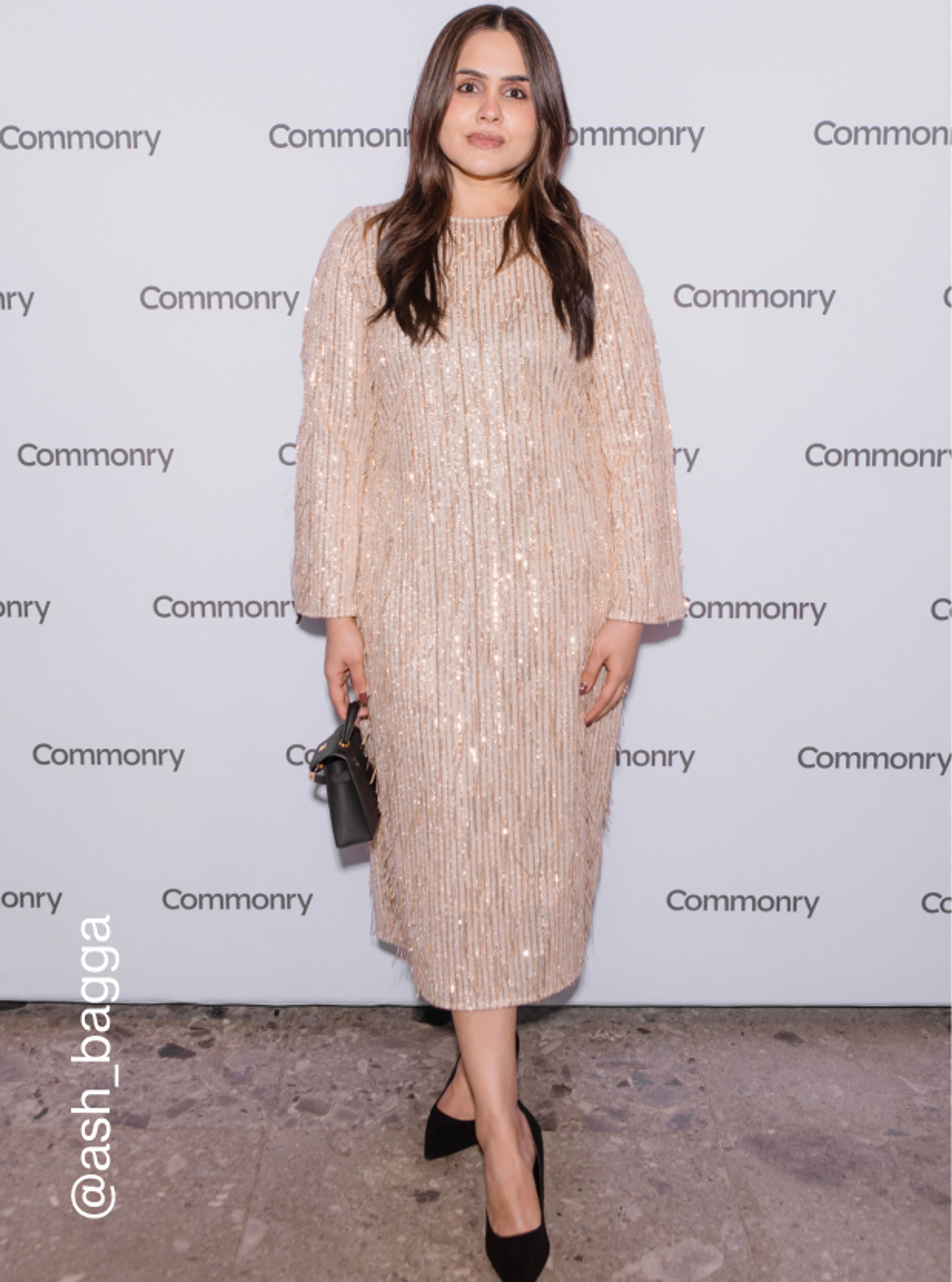 @ash_bagga wears Sylvia Sequin Dress in Champagne at Commonry SS24 Event 