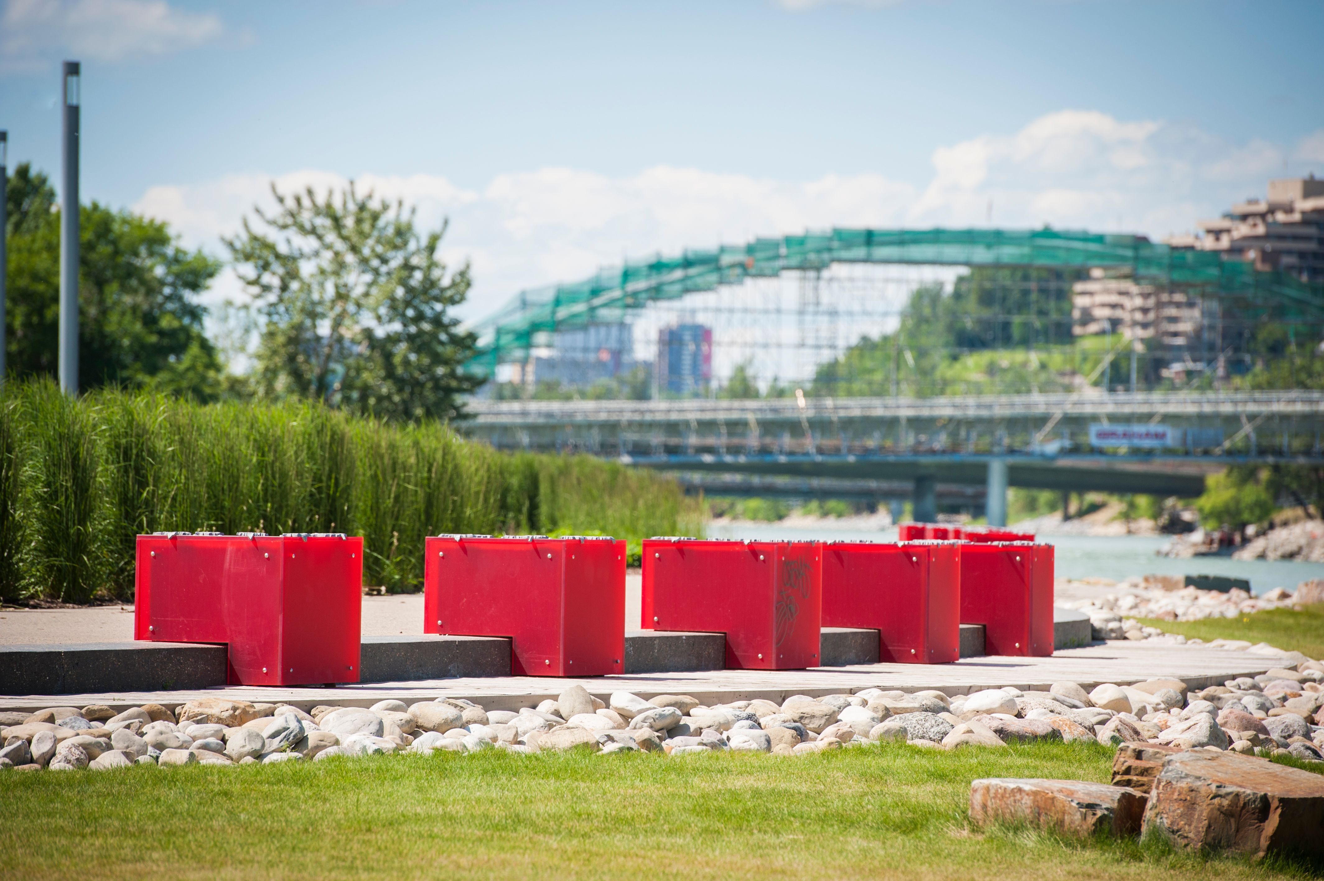 RiverWalk with the George C. King bridge under construction in the background