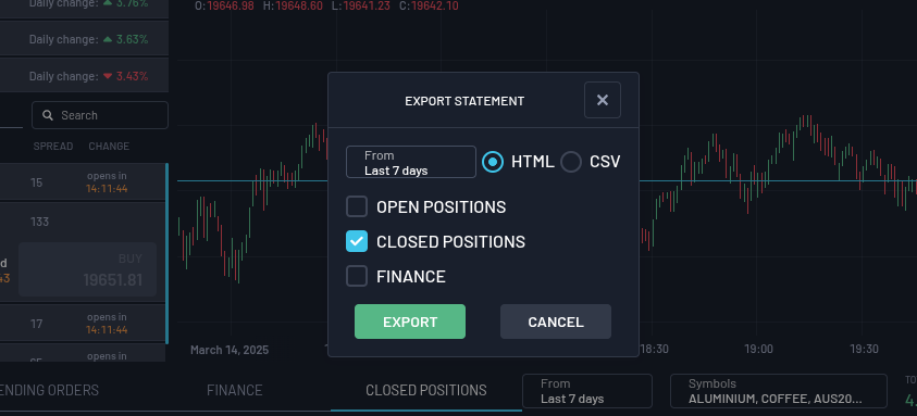 Export MatchTrader data