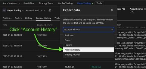 TradingView Account History