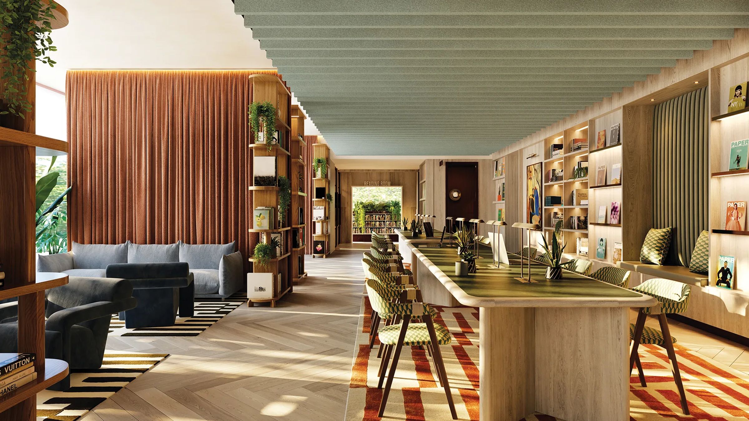 A resident working at a desk in the workspace
