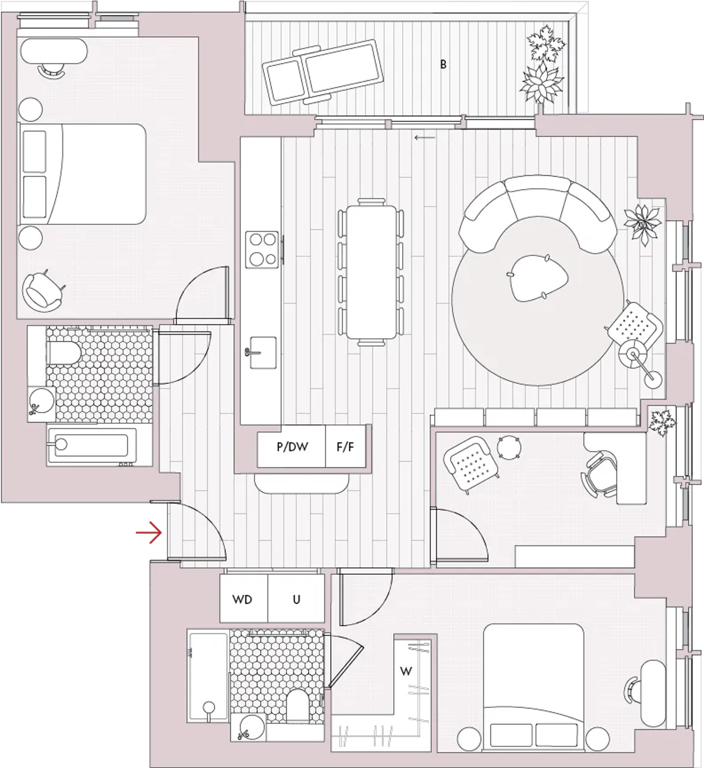 Floorplan of the three  bedroom apartment
