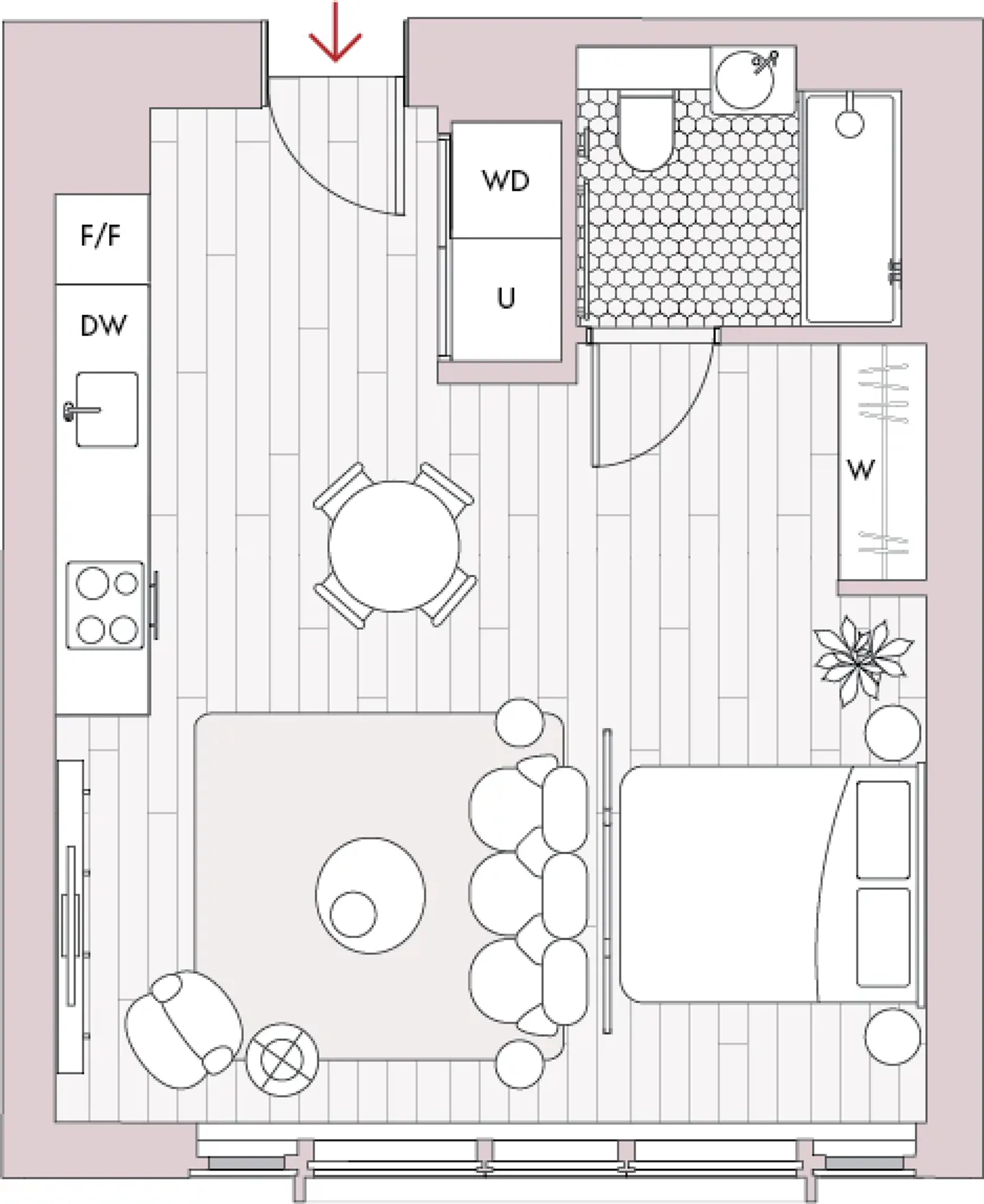 Floorplan of the one bedroom suite