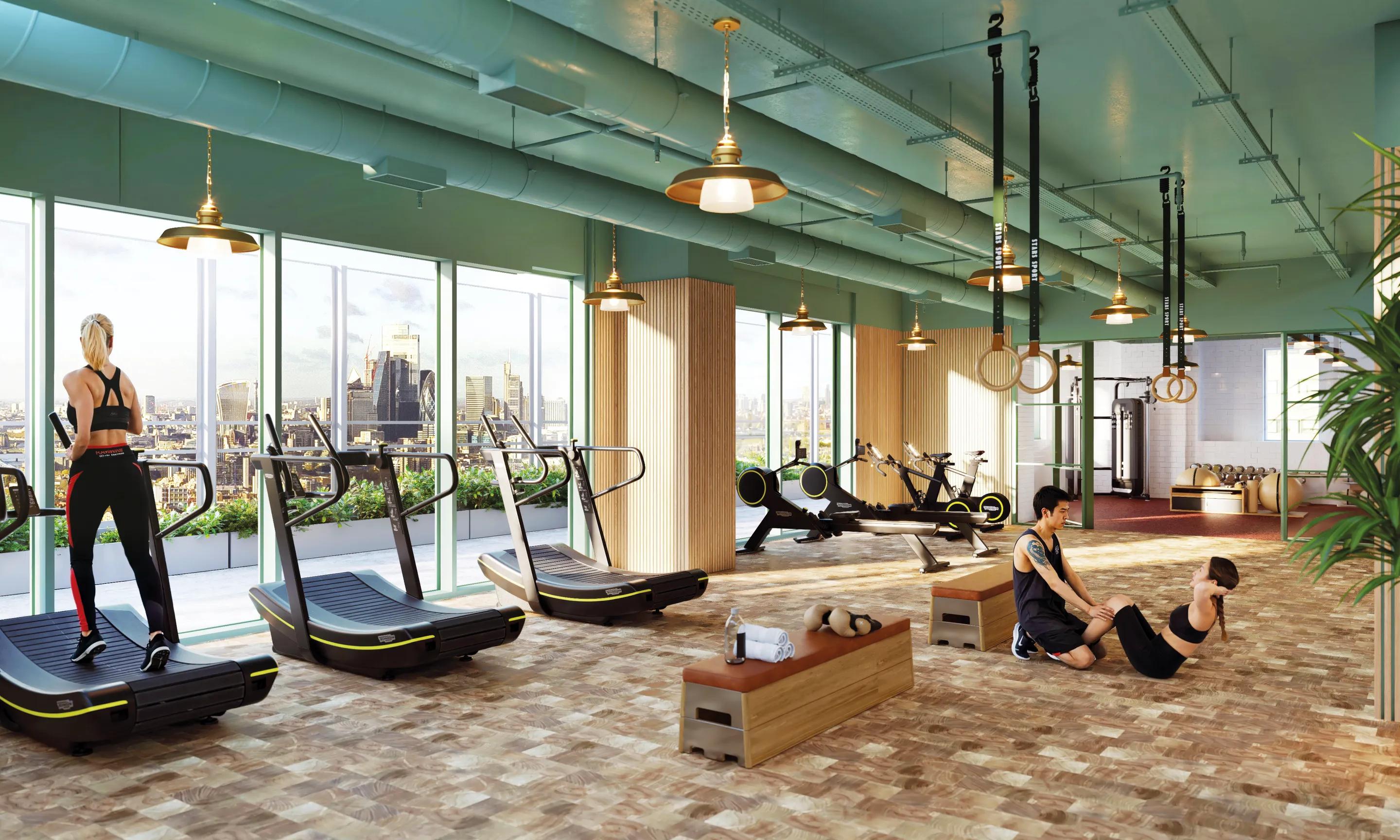 Residents' gym with a view over the city