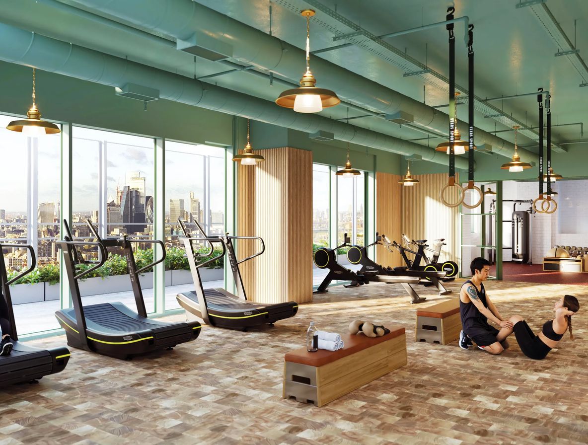 Residents' gym with a view over the city