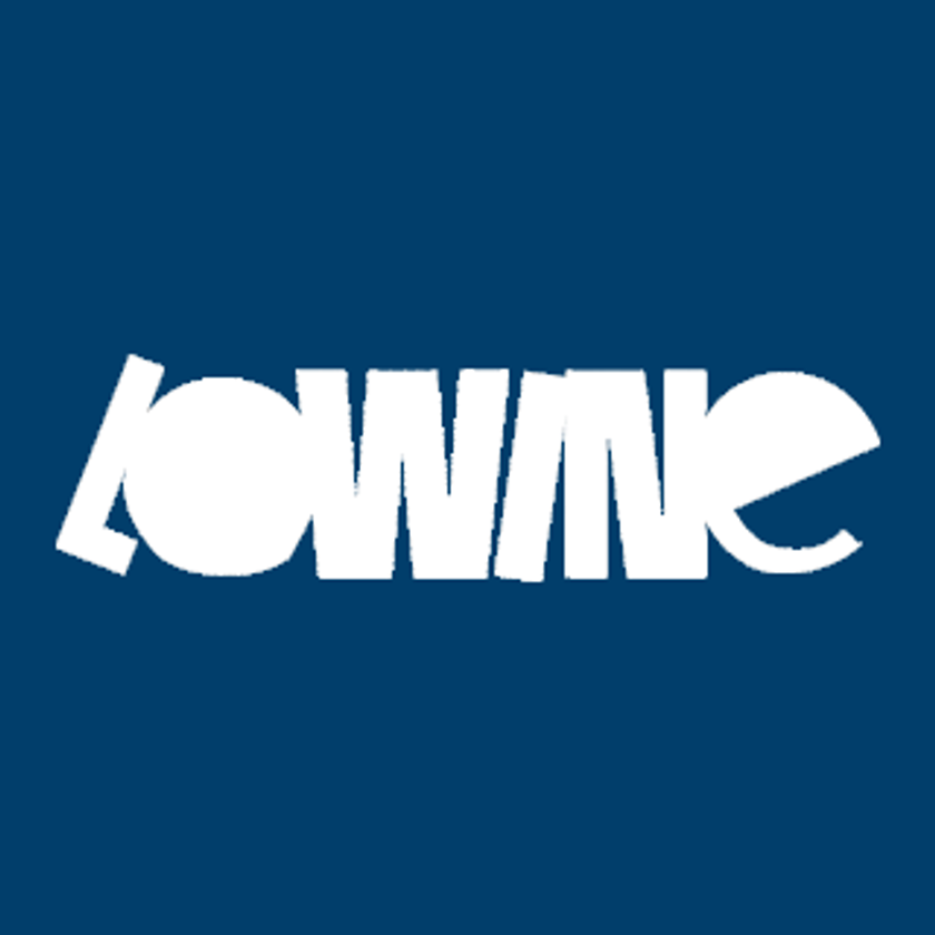 LOWINE logo — white hand-cut lettering on deep blue