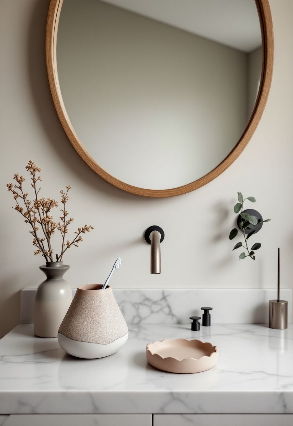 Cute Bathroom Decor That Reads Grown-Up: Rounded Ceramics, Pampas & Scalloped Details – japandi — bathroom japandi — bathroom decor · The Ultimate Japandi Bathroom Guide: Spa Ideas Decor and Styling