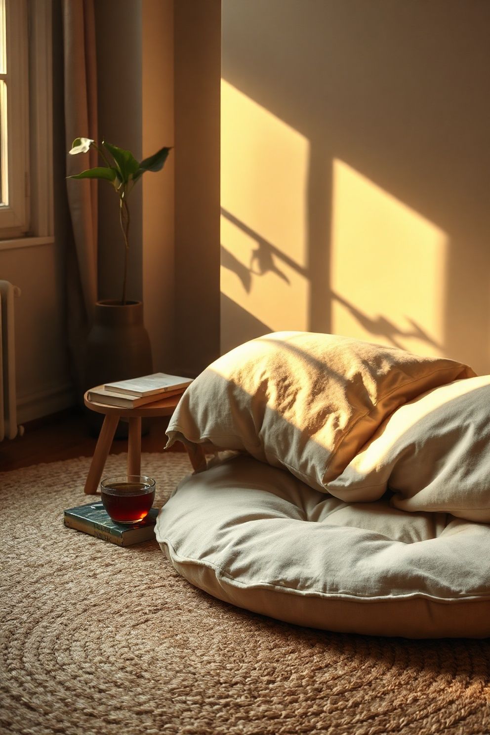 Add a Reading Nook With a Floor Cushion – Japandi living room · 23 Japandi Living Room Ideas That Feel Calm and Effortlessly Beautiful