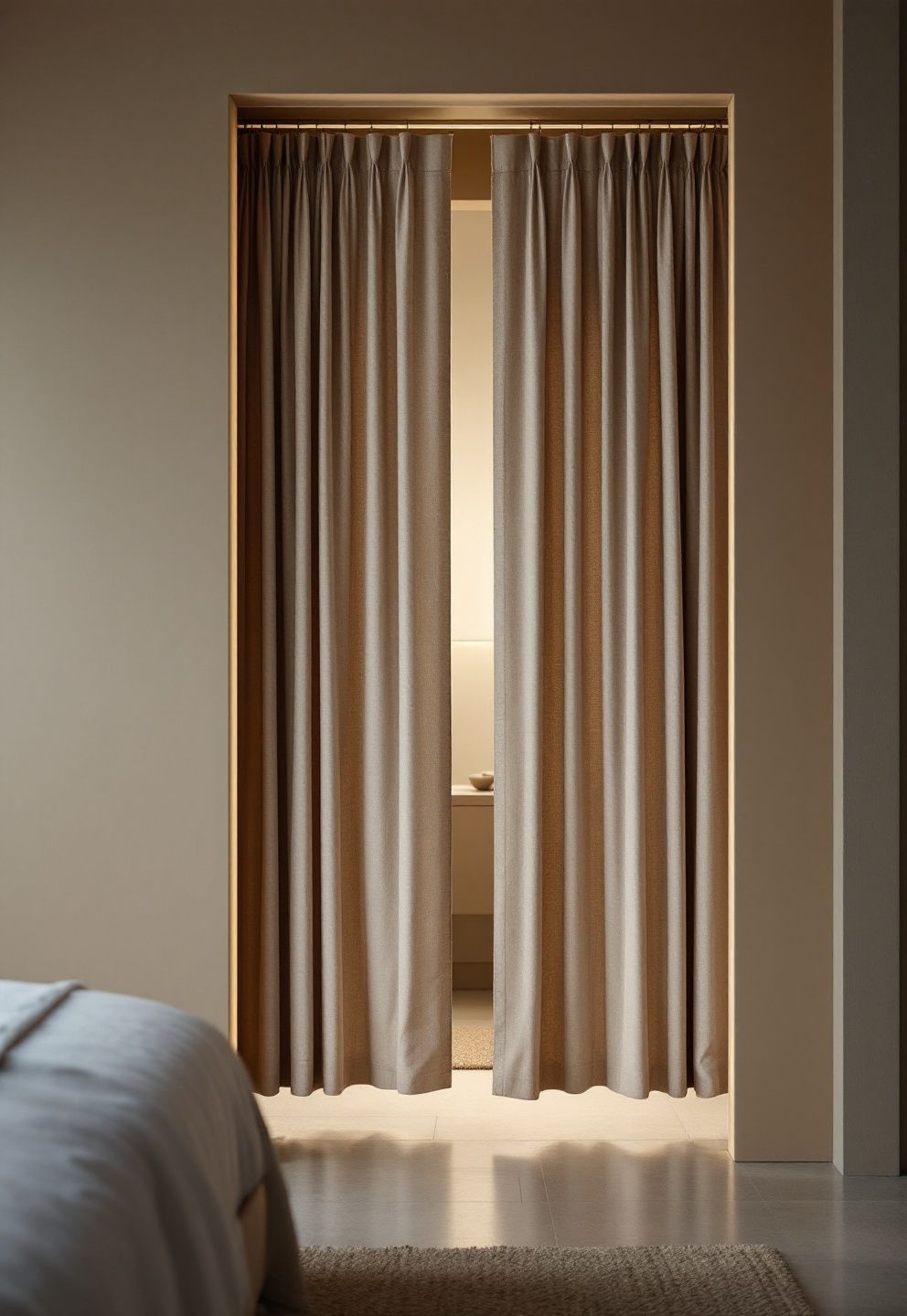 The Noren Curtain Divider: Fabric That Hides Without Closing Off – japandi — bedroom japandi — bedroom decor · 21 Japandi Bedroom Ideas That Will Make You Never Want to Leave