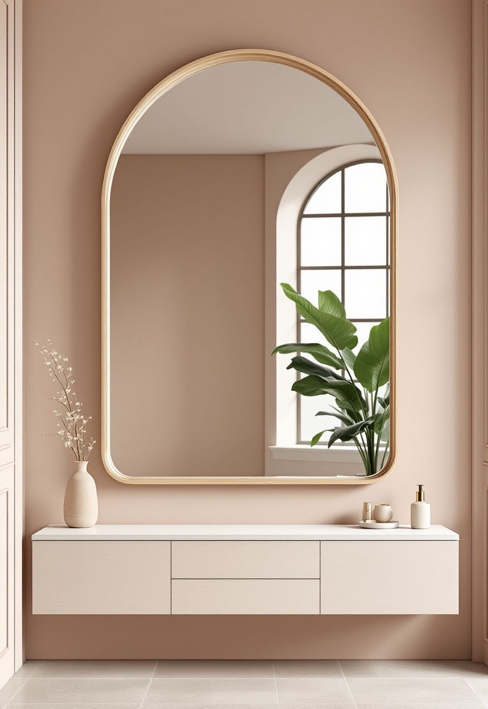 One Sculptural Mirror vs. a Wall Full of Small Frames: Why Less Wins Here – japandi — bathroom japandi — bathroom decor · 12 Small Japandi Bathroom Ideas That Make Tight Spaces Feel Peaceful