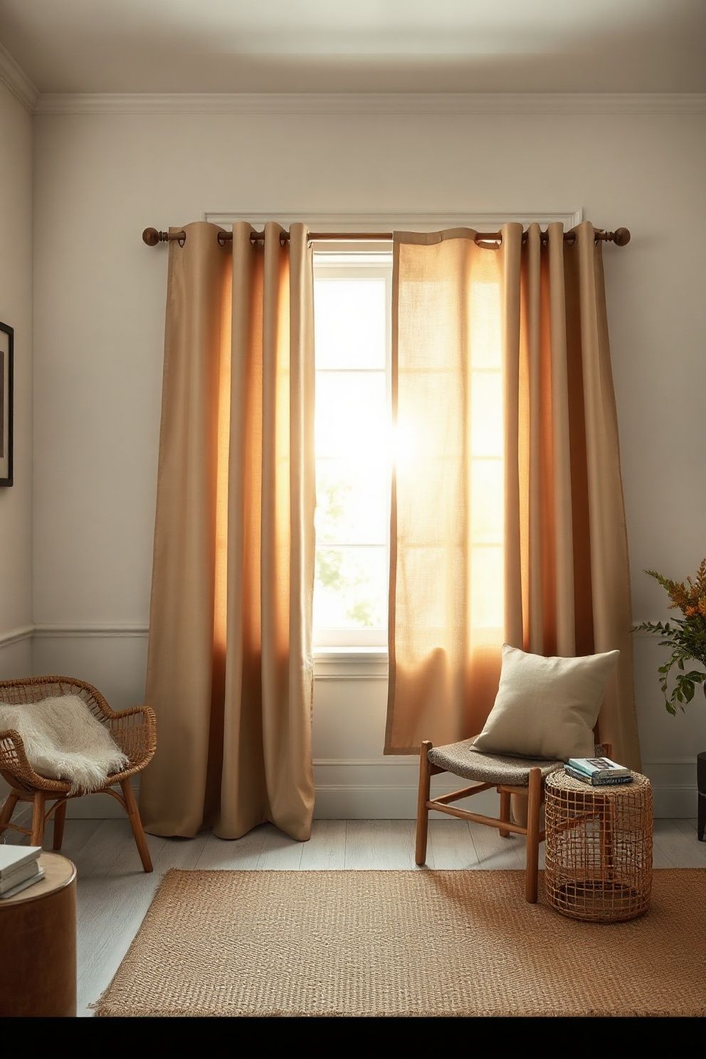 Coastal Farmhouse Bedroom Window Treatments: Linen Panels and Wooden Rods – coastal — bedroom coastal — bedroom decor · Coastal Farmhouse Bedroom: 14 Designs Where Rustic Wood Meets the Shore