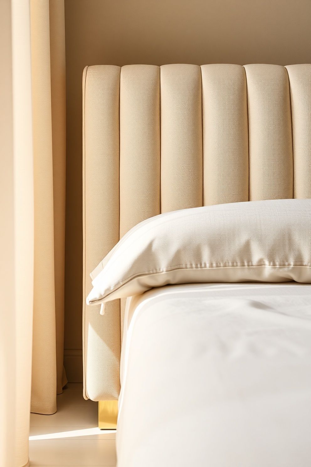 Ivory High-Thread Linen Channel-Tufted Bed With Brass Leg Detail – coastal — bedroom coastal — bedroom decor · Coastal Chic Bedroom: 14 Elegant Designs for a Luxury Beach House Feeling