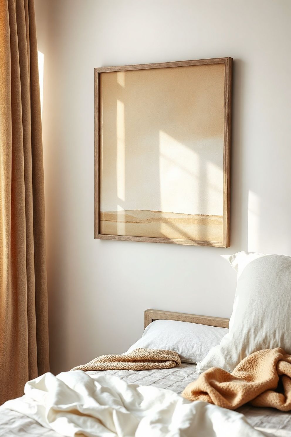 Sand-Coloured Abstract Canvas Print in a Driftwood Frame – coastal — bedroom coastal — bedroom decor · Neutral Coastal Bedroom: 15 Calm Designs in Sand Cream and Warm White