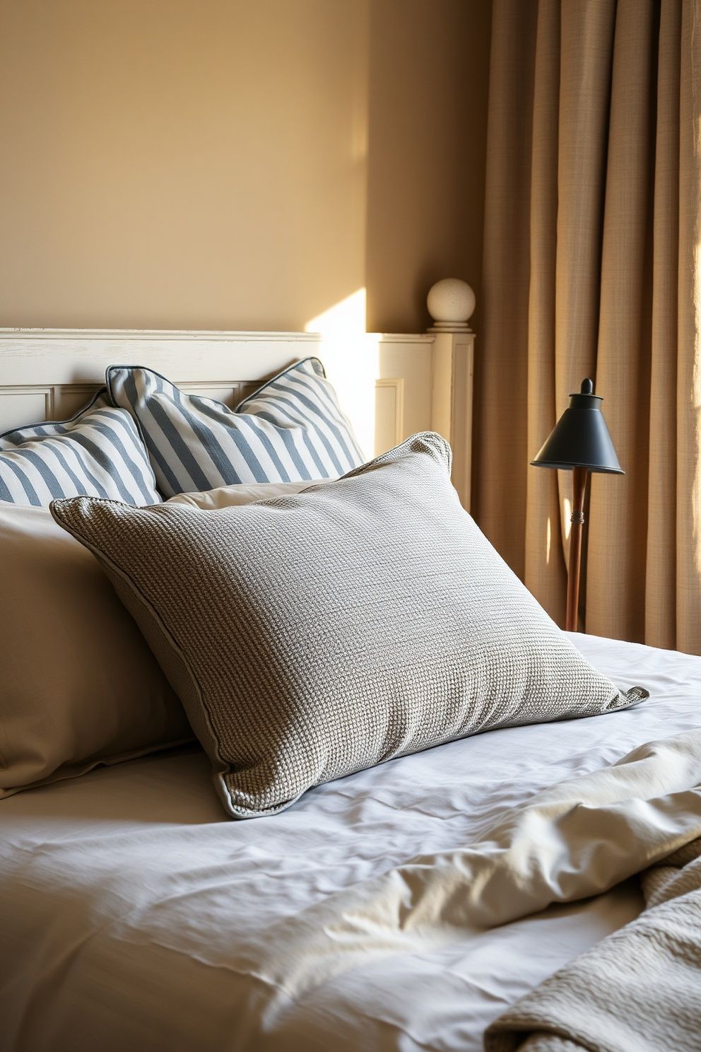 Faded Indigo Stripe Duvet Layered Over Warm Sage Matelassé With Boucle Euro Shams – coastal — bedroom coastal — bedroom decor · Aesthetic Coastal Bedroom: 15 Pinterest-Perfect Designs That Stop the Scroll