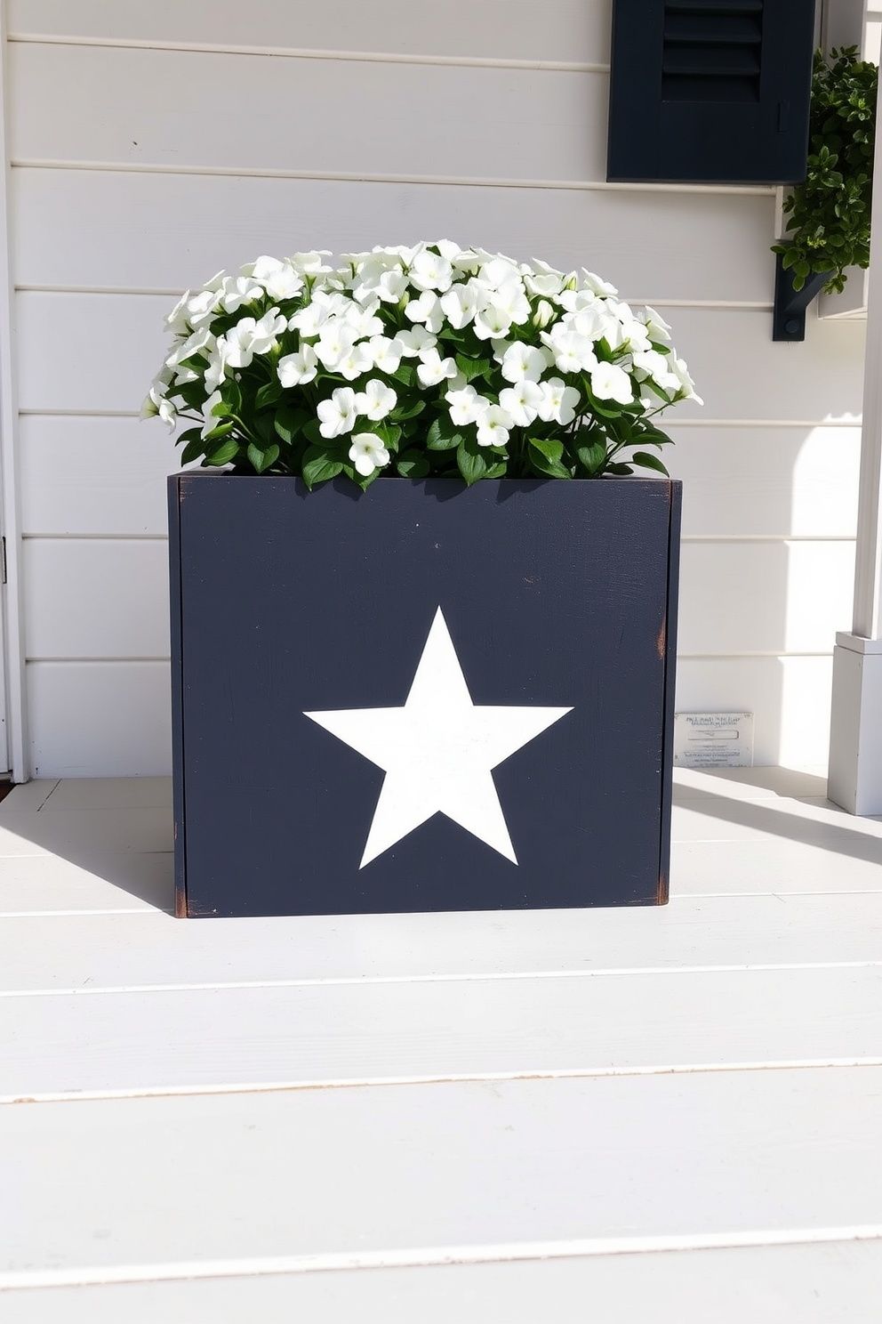 Wooden Crate Planter Painted Navy With White Star Stencil – seasonal — spring + other seasonal — spring + other decor · 4th of July Porch Decor: 14 Festive Front Door Designs for Independence Day