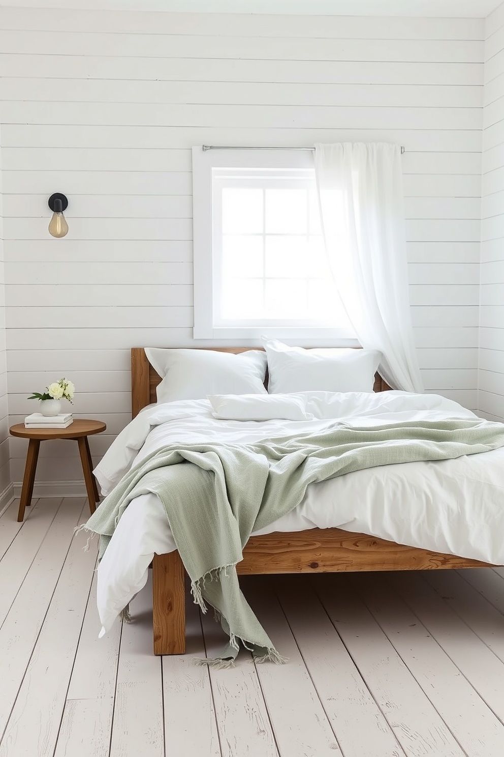 Salt White Walls, Raw Timber, and a Single Pale Sea-Mist Green Linen Throw – coastal — bedroom coastal — bedroom decor · Coastal Farmhouse Bedroom: 14 Designs Where Rustic Wood Meets the Shore