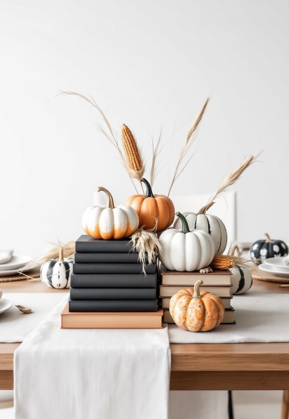 A Harvest Centerpiece With Pumpkins and Vintage Books, Three Color Variations – seasonal — spring + other seasonal — spring + other decor · Halloween Table Decor: 13 Spooky Stylish Table Settings for an Unforgettable Night