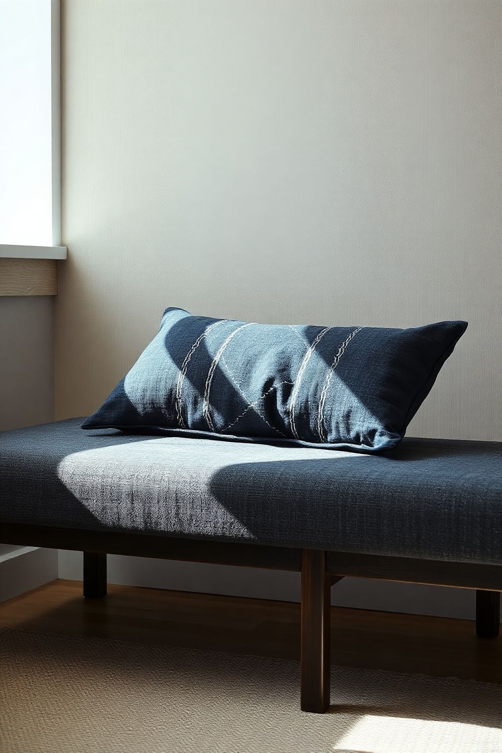 Indigo-Dyed Sashiko Stitch Cushions – Japandi living room decor · 17 Japandi Living Room Decor Ideas You Will Want to Steal Right Now